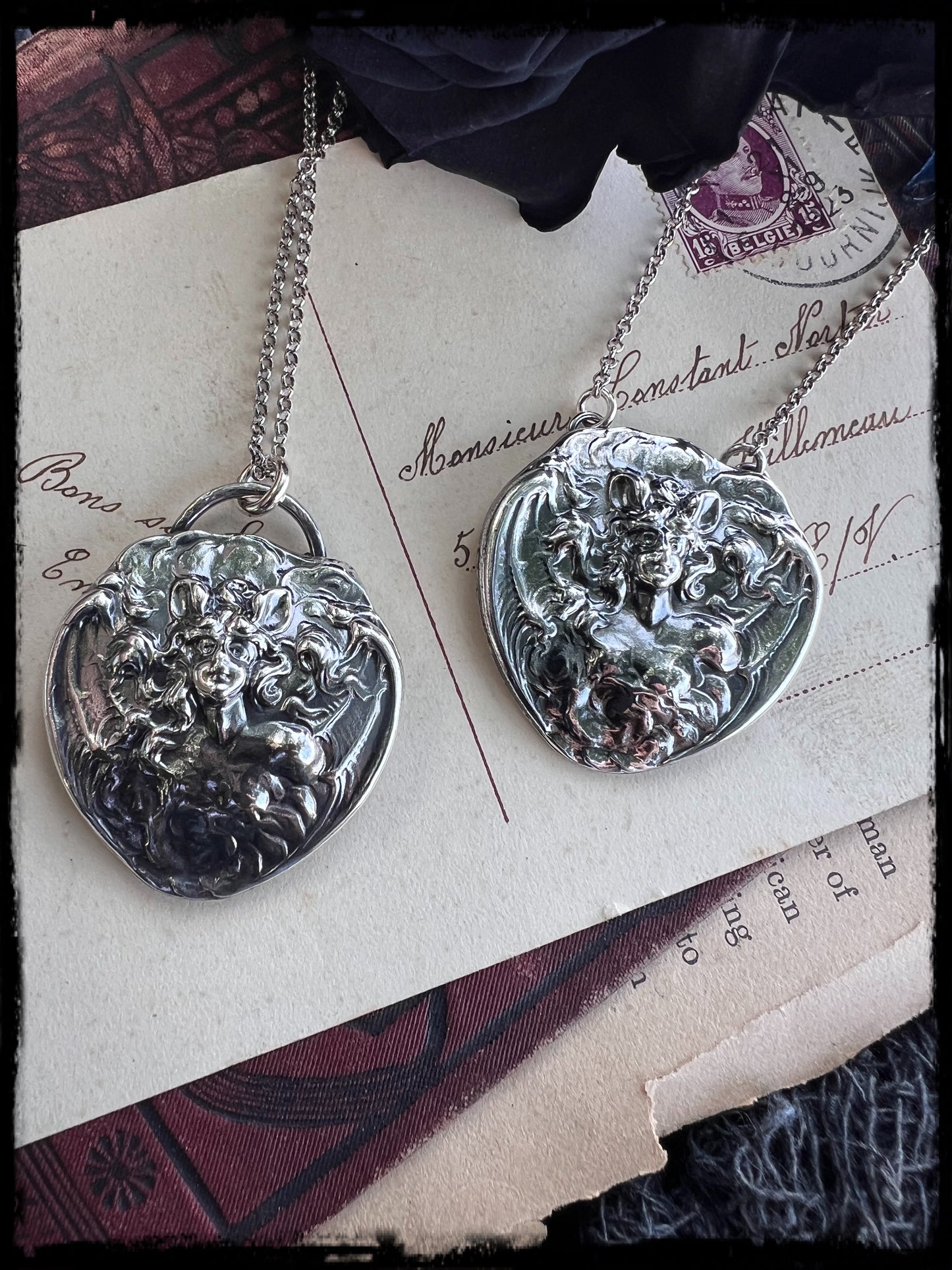 Unger Bros die cast Bat woman sterling and fine silver necklace MTO~