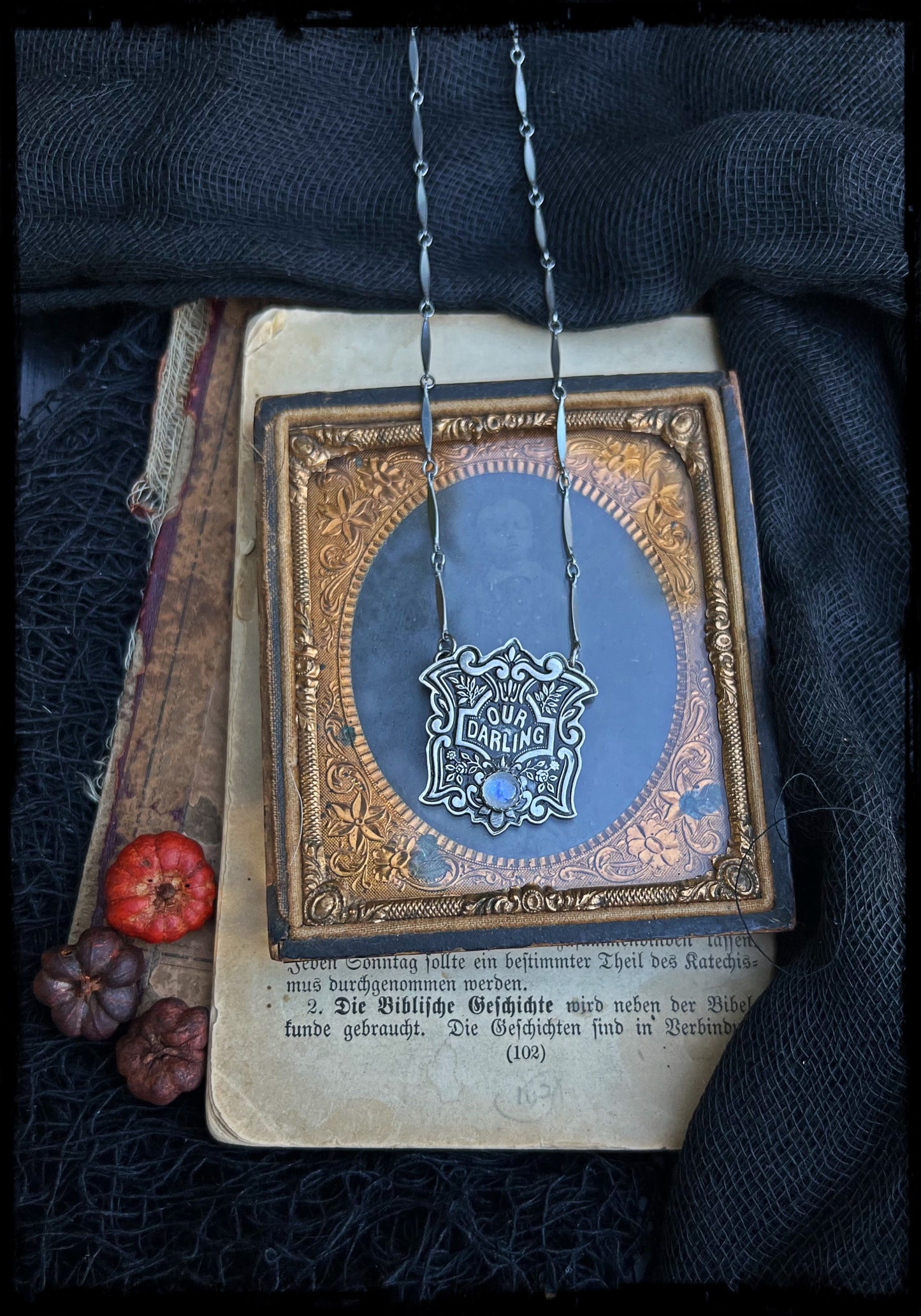 Victorian our darling coffin escutcheon~sterling silver & Moonstone layering necklace MTO~