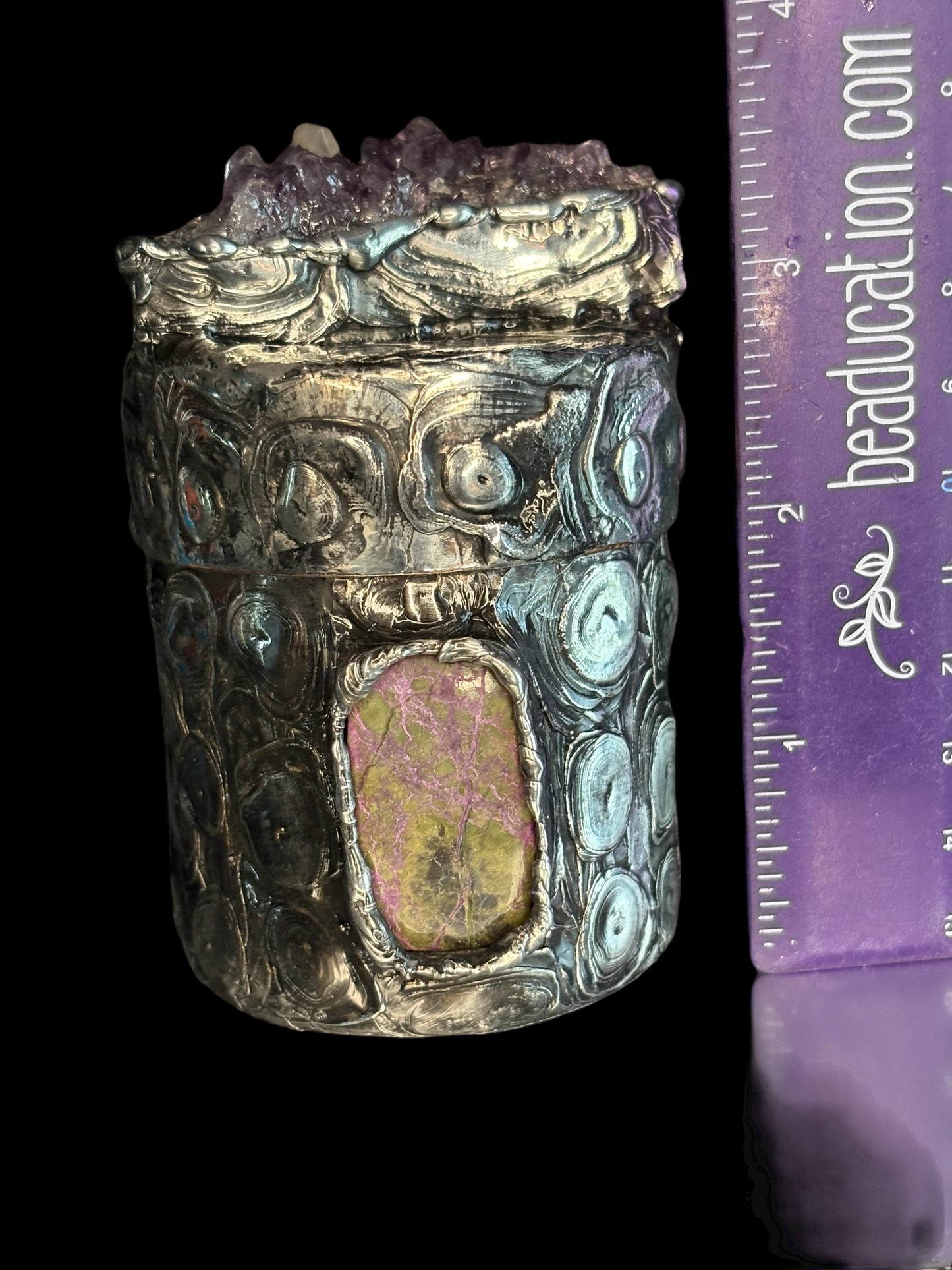 Stoned Alchemy High Priestess herbal jar(large)- amethyst & Stichtite-