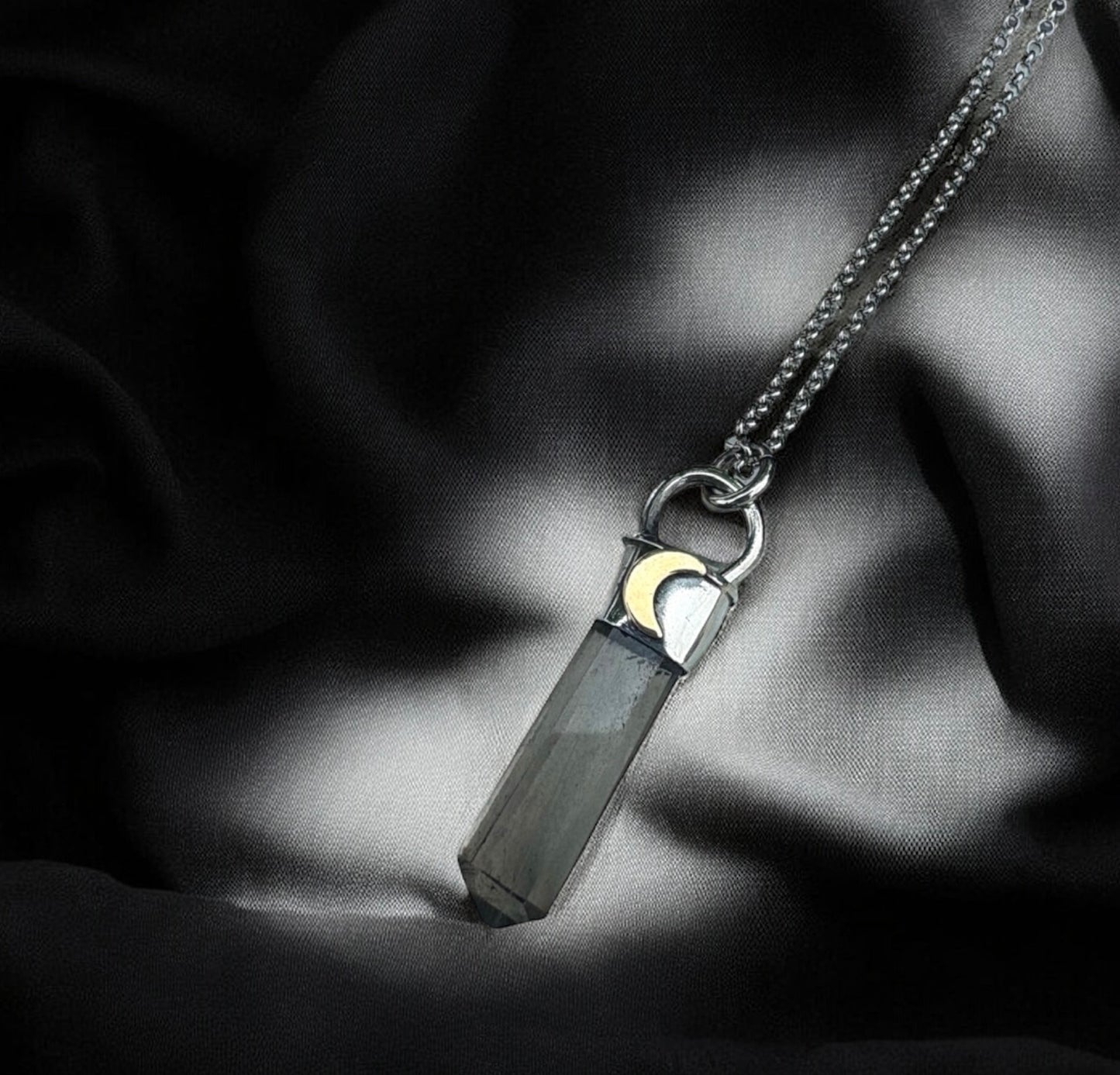 Moon in Shadow~ Hand crafted Smoky Quartz Crescent Moon Talisman | Dark Crystal Pendant | Sterling Silver & Copper Witch Necklace~
