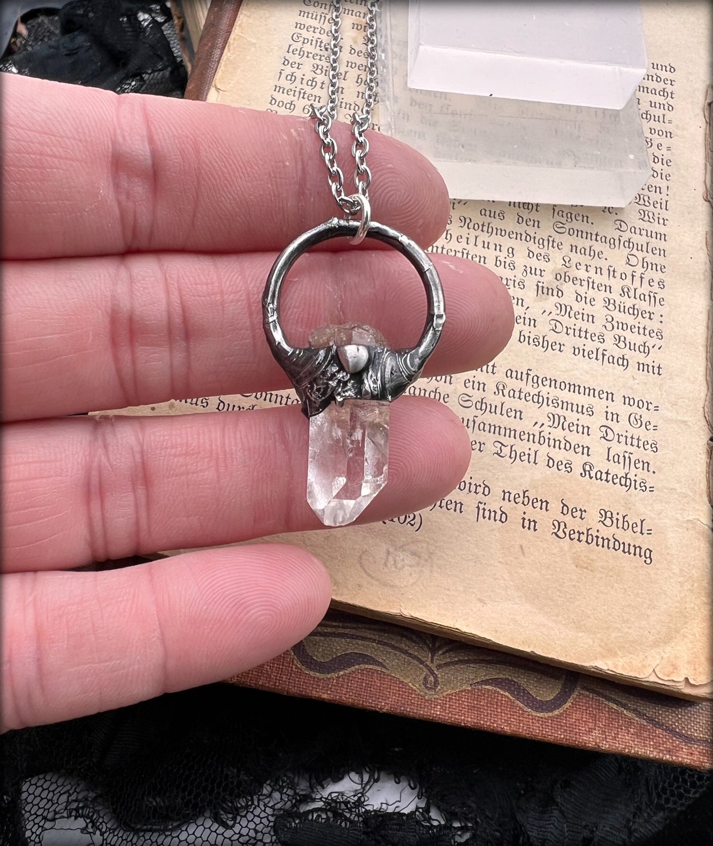 Arkansas clear quartz brutalist style Tiffany Technique crystal layering necklace~