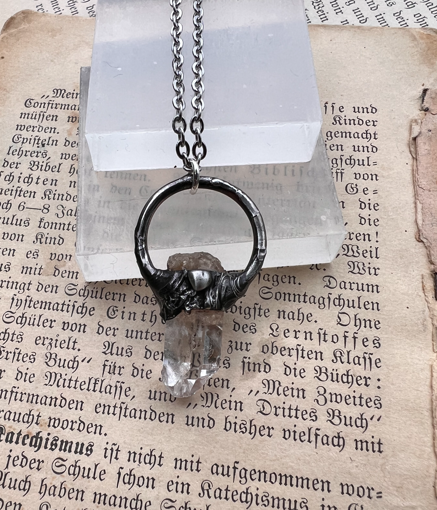 Arkansas clear quartz brutalist style Tiffany Technique crystal layering necklace~