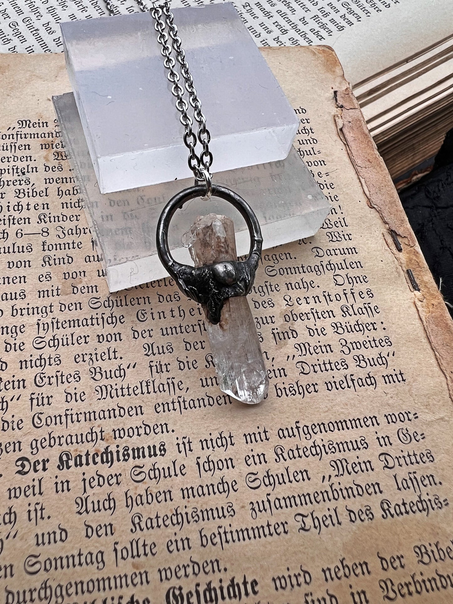 Danburite brutalist style Tiffany Technique crystal layering necklace~