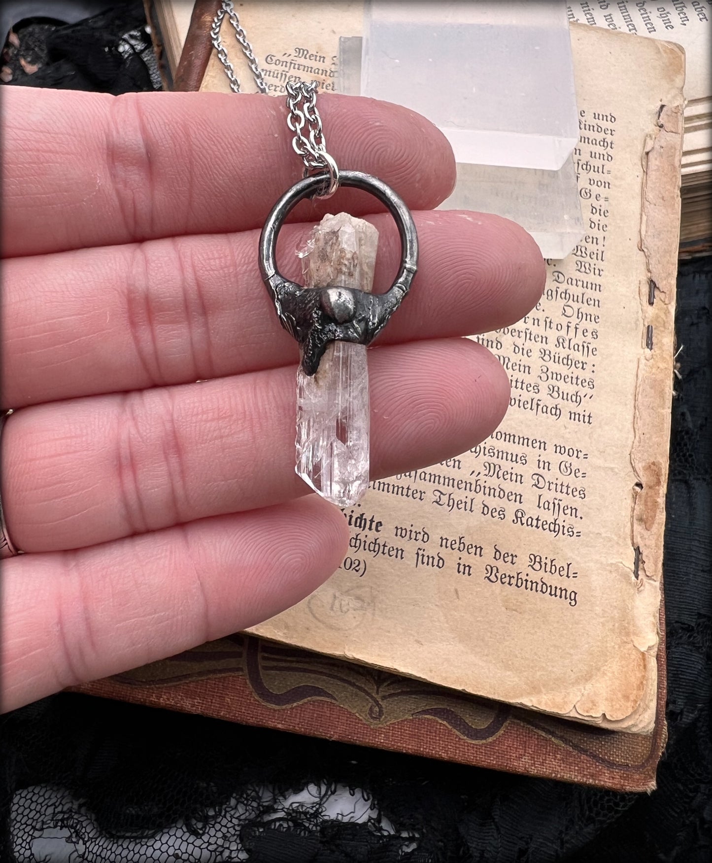Danburite brutalist style Tiffany Technique crystal layering necklace~