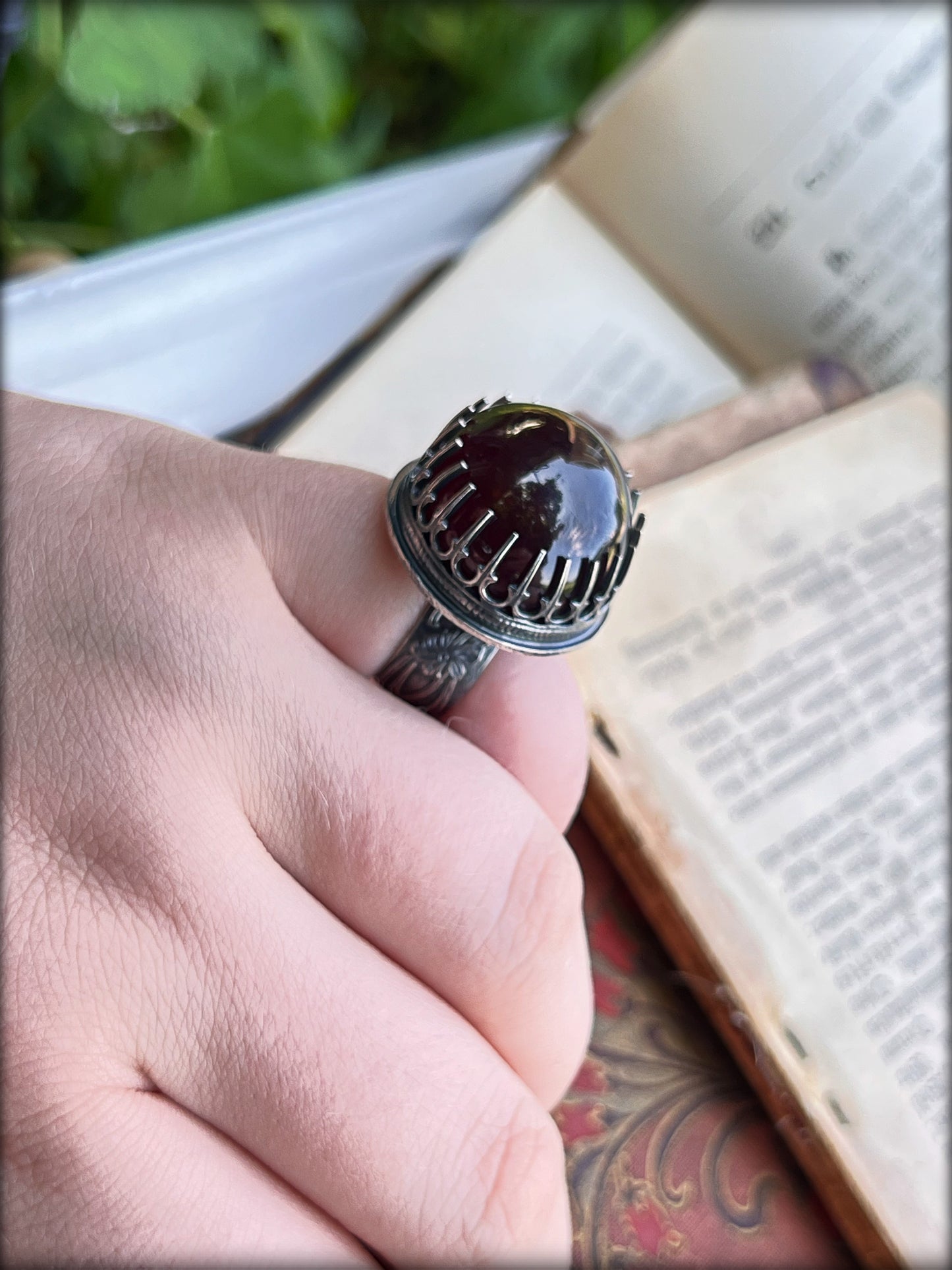 Medieval~Sterling silver medieval, Garnet ring choose your size ~