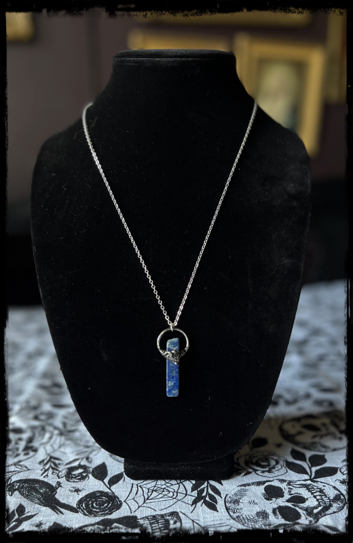 Blue kyanite brutalist style Tiffany Technique crystal layering necklace~