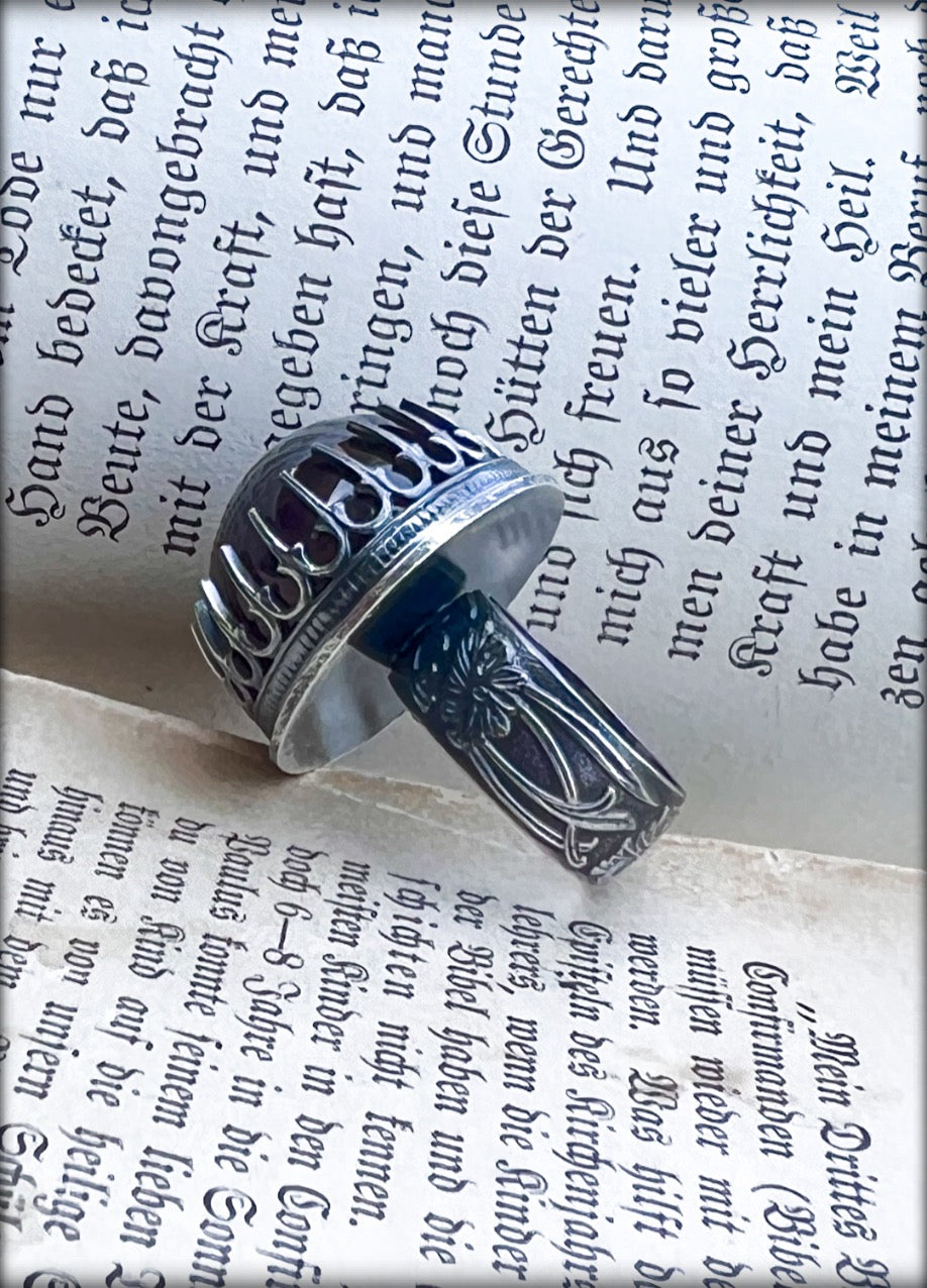 Medieval~Sterling silver medieval, Garnet ring choose your size ~