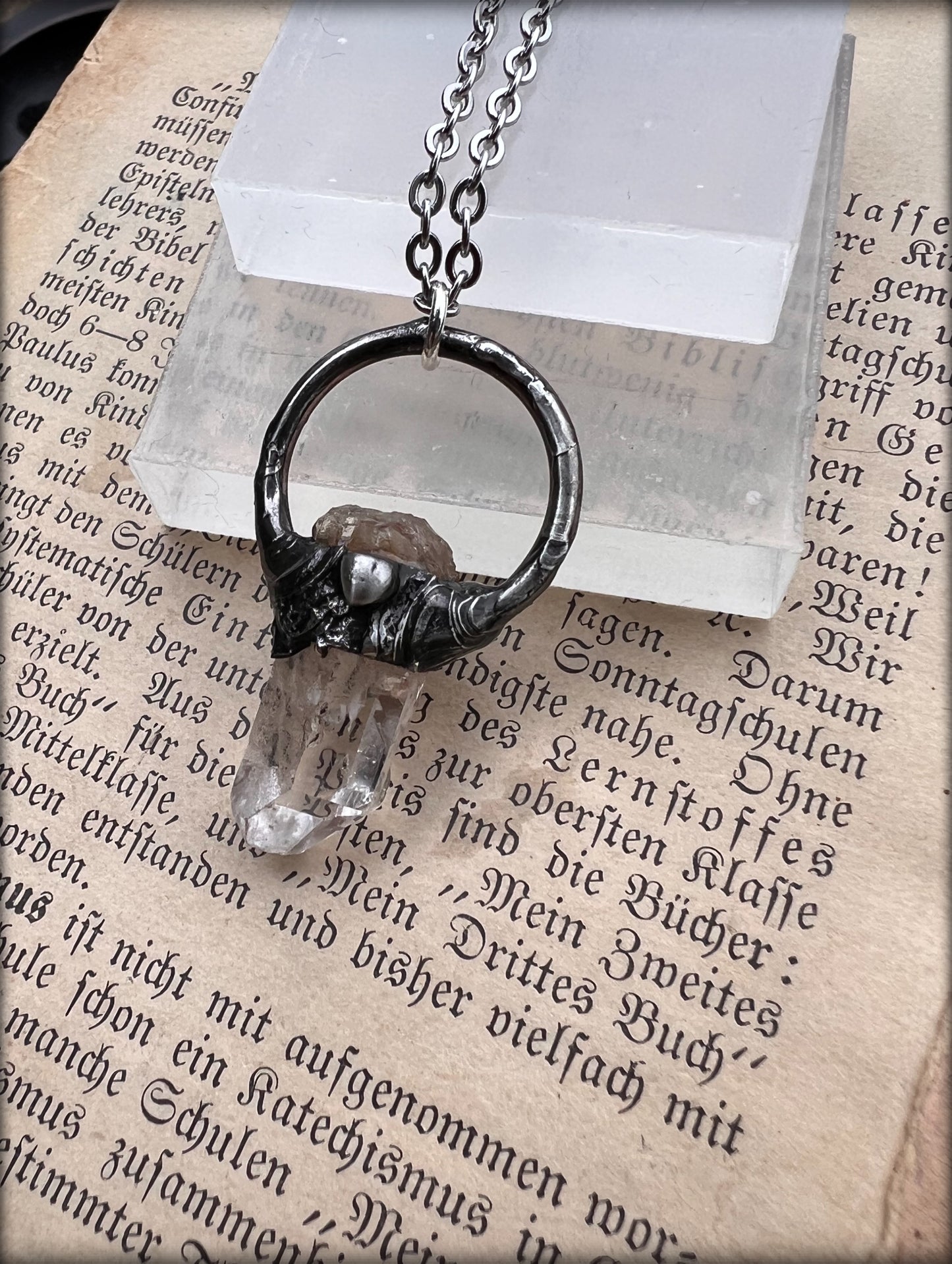 Arkansas clear quartz brutalist style Tiffany Technique crystal layering necklace~