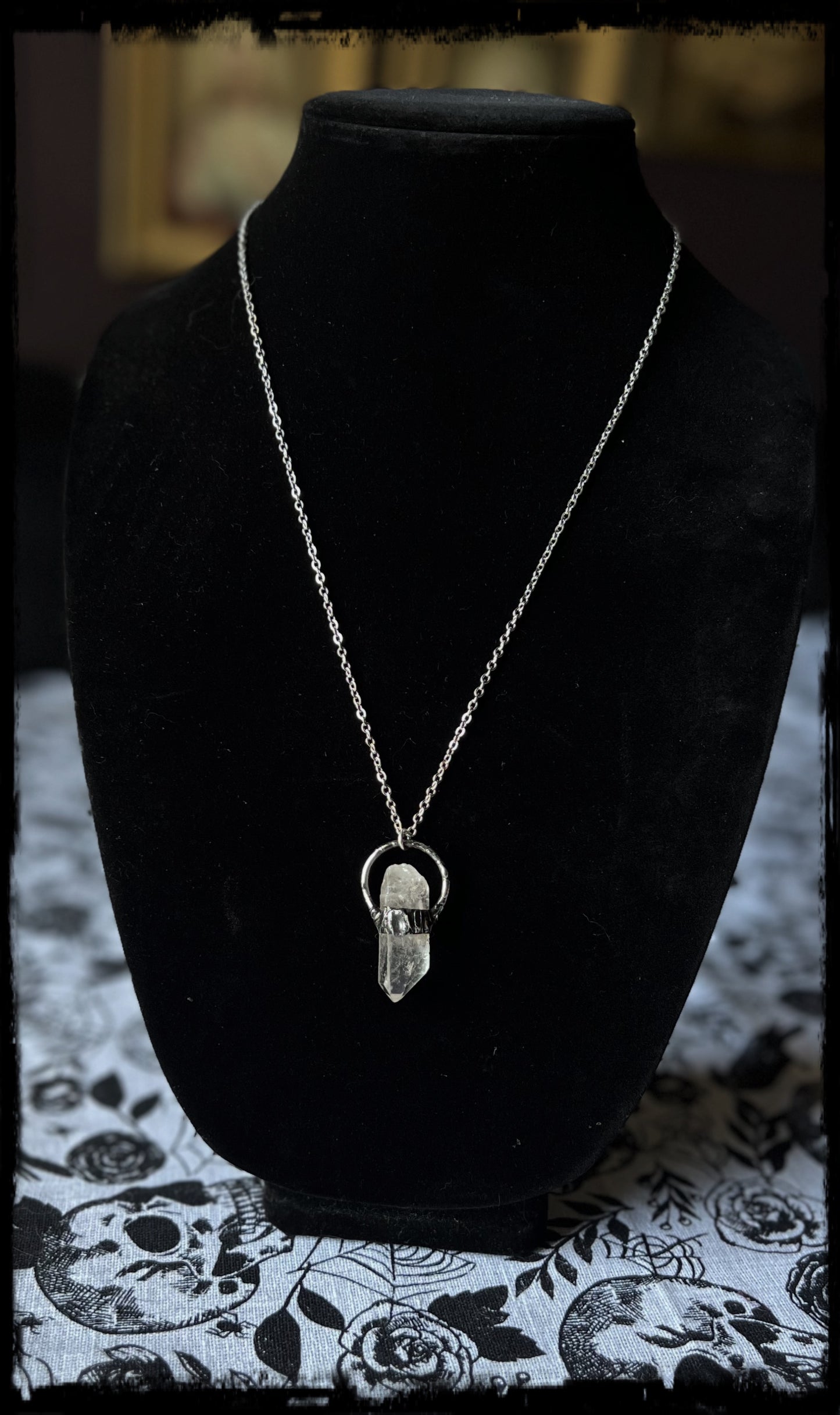 Arkansas clear quartz brutalist style Tiffany Technique crystal layering necklace~