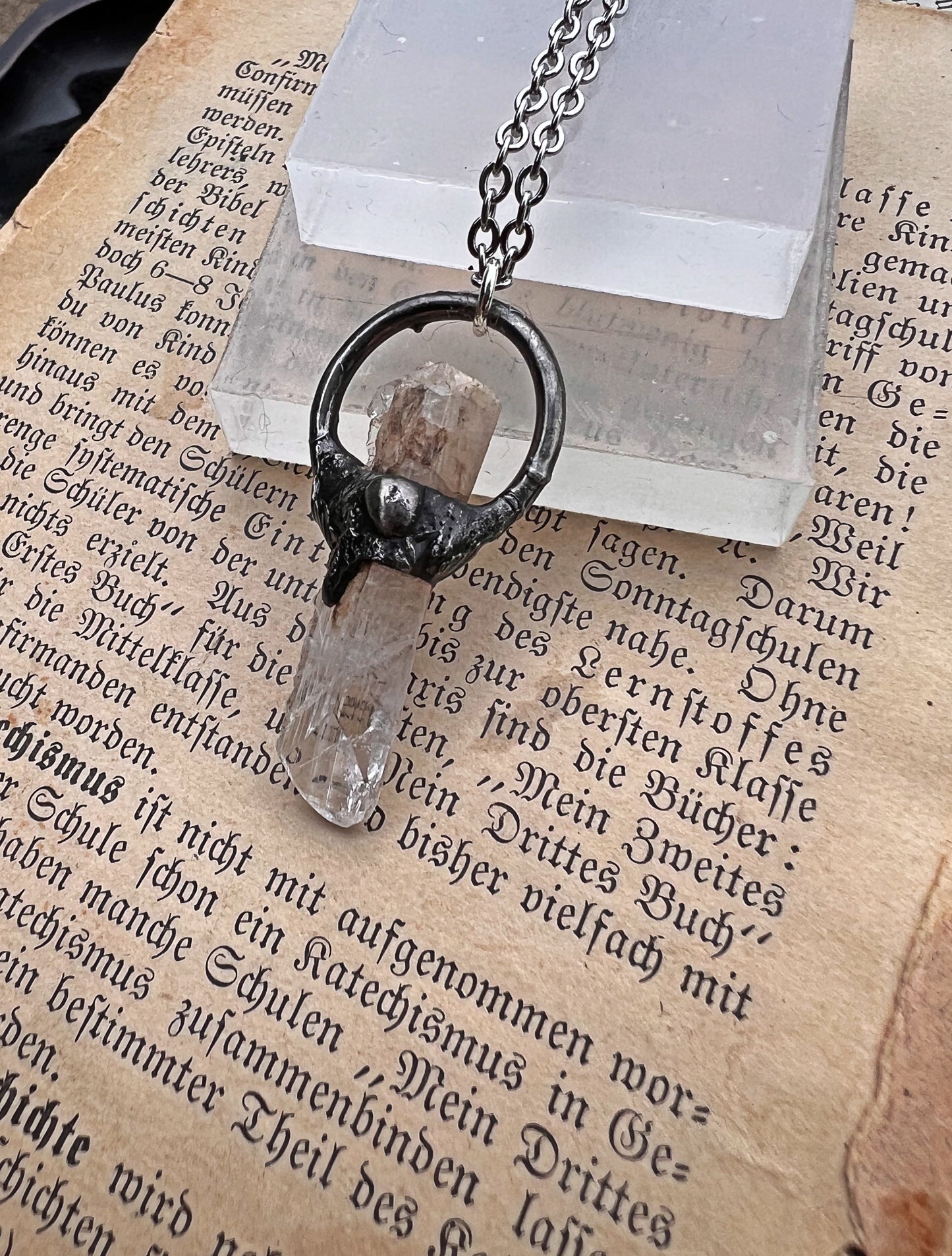Danburite brutalist style Tiffany Technique crystal layering necklace~