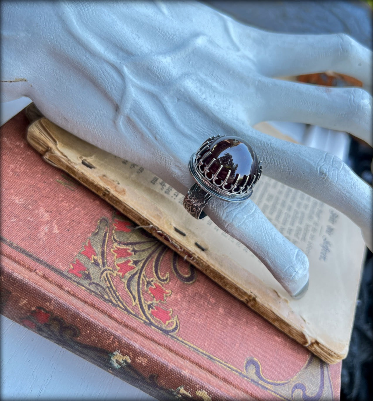Medieval~Sterling silver medieval, Garnet ring choose your size ~