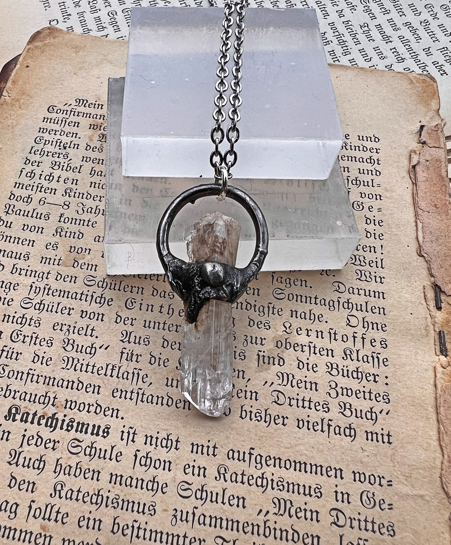 Danburite brutalist style Tiffany Technique crystal layering necklace~