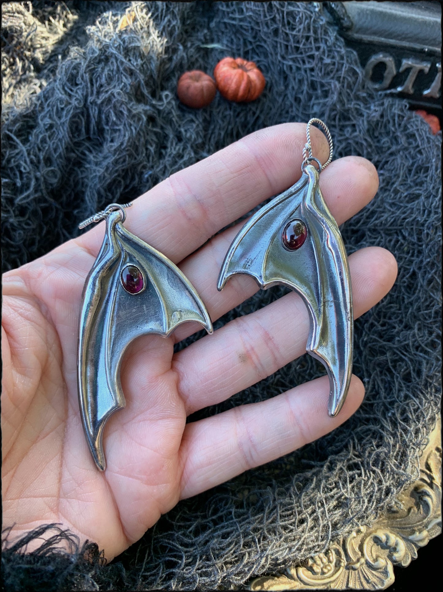 Sterling silver Batwing garnet earrings~ lost wax casted ~ - Paletree Arcana