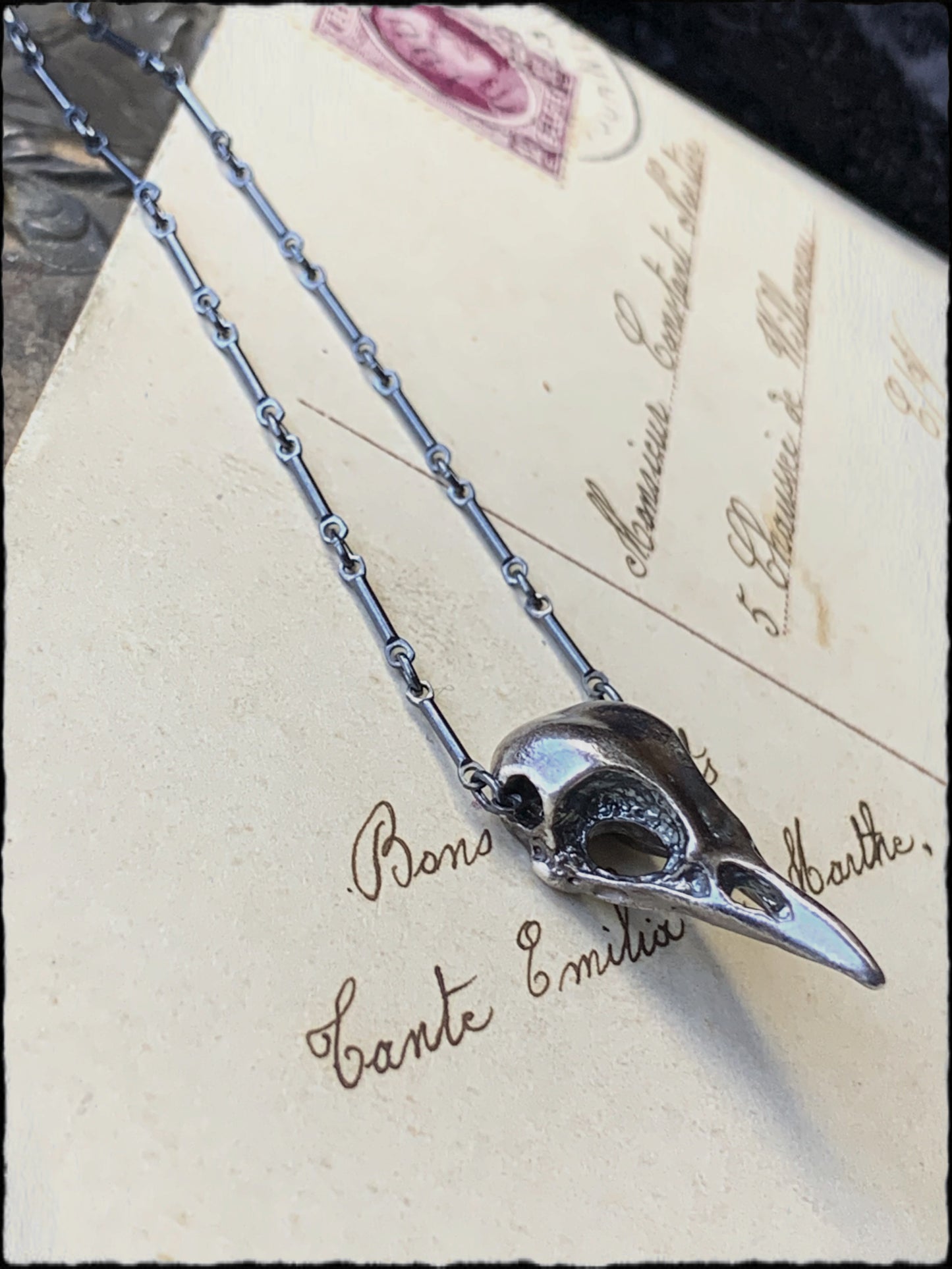 Bird of Prey~made to order Sterling silver bird skull lost wax casted stacker necklace MTO~