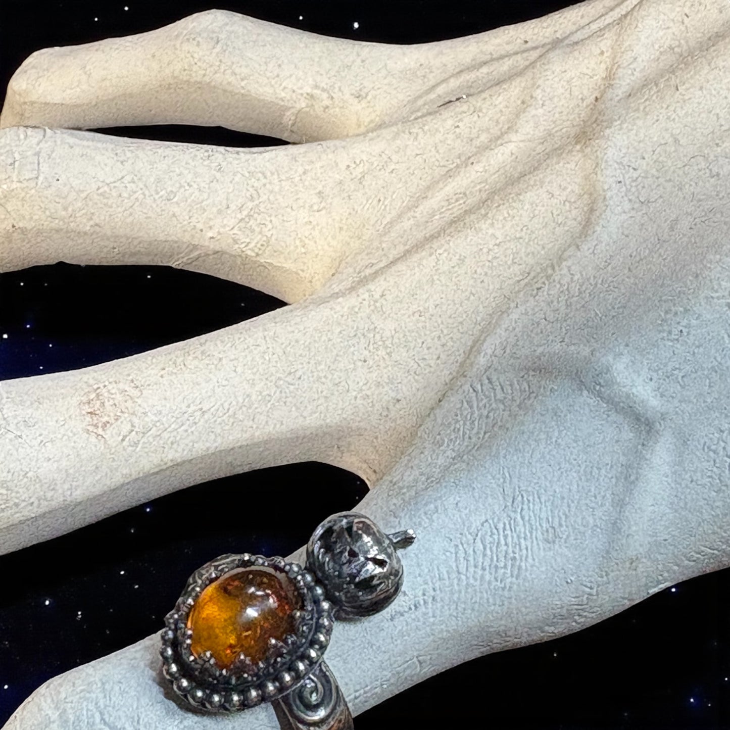 The Harvest Keeper ring-sterling and fine silver & Baltic, Amber ring size 8~