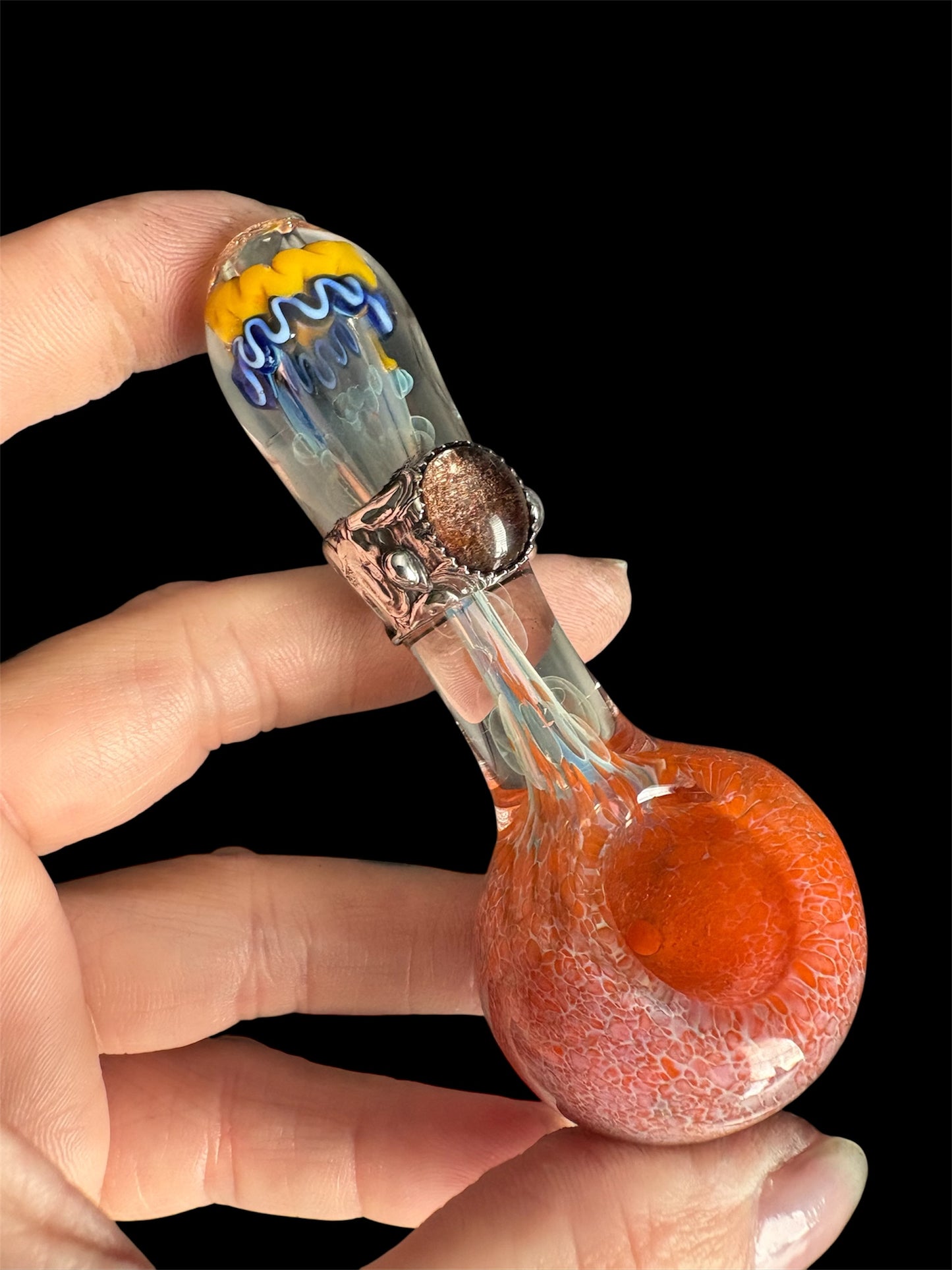 Stoned Alchemy -Ceremonial herb vessel(pipe)molten metal&garden quartz-