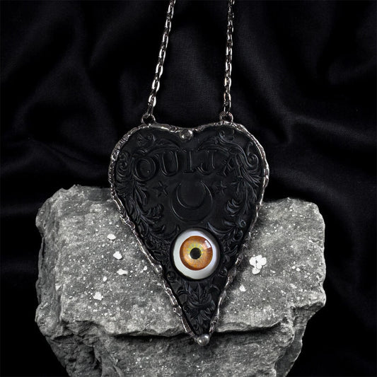 Oracle of the open eye ~Handcrafted resin Ouija board plancette with doll eye Tiffany technique necklace~