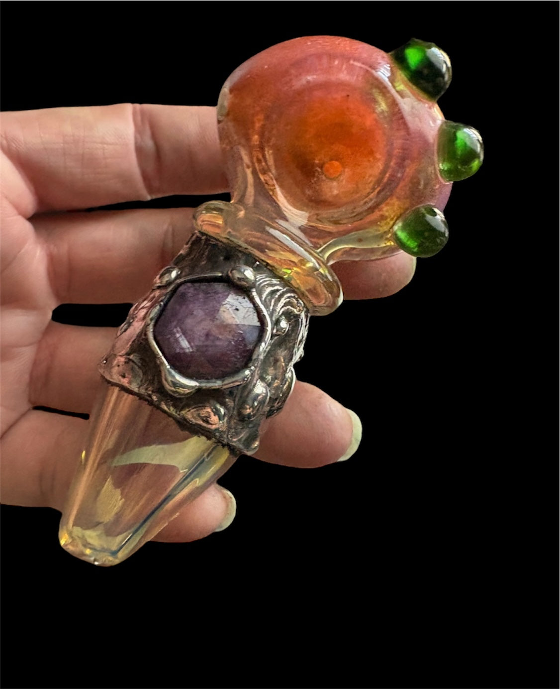 Stoned Alchemy -Ceremonial herb vessel(pipe)molten metal & ruby sapphire-
