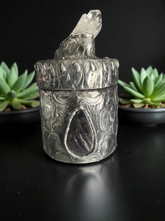Stoned Alchemy High Priestess herbal jar(large)-clear quartz & Hypersthene -