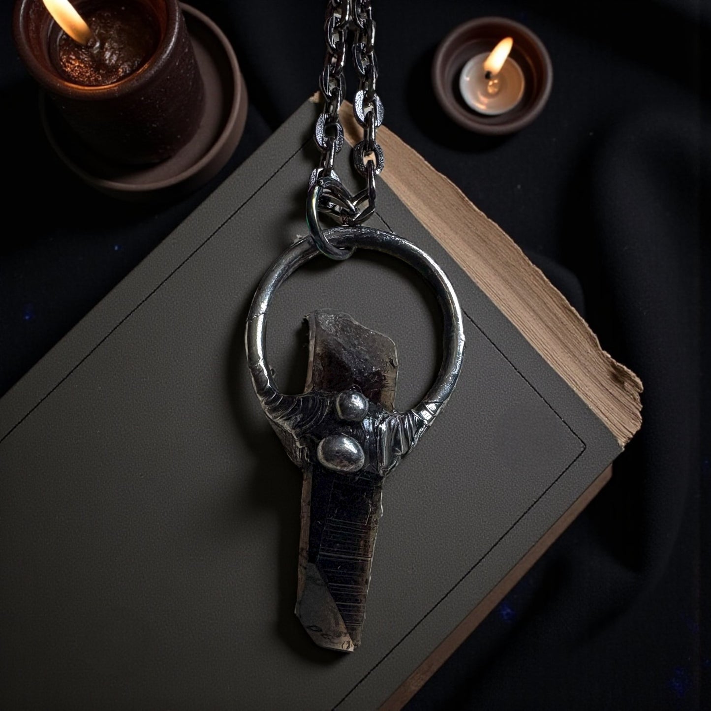 Handcrafted raw smoky quartz Tiffany Technique Talisman necklace~