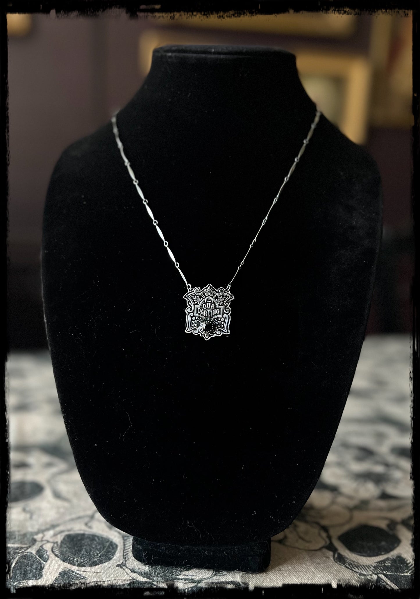 Victorian our darling coffin escutcheon~sterling silver & onyx layering necklace MTO~