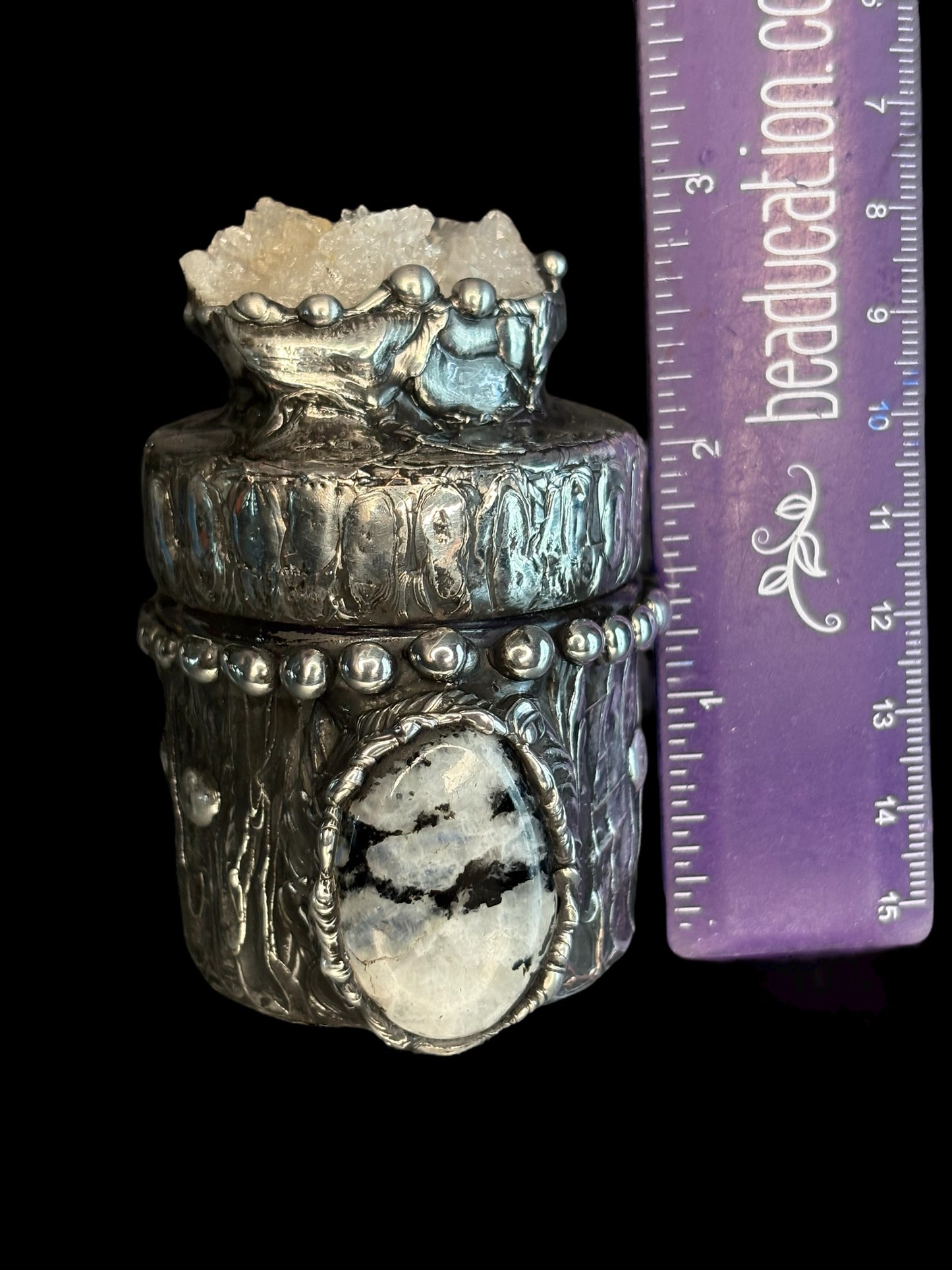 Stoned Alchemy High Priestess herbal Small jar-clearquartz & moonstone included with black tourmaline-