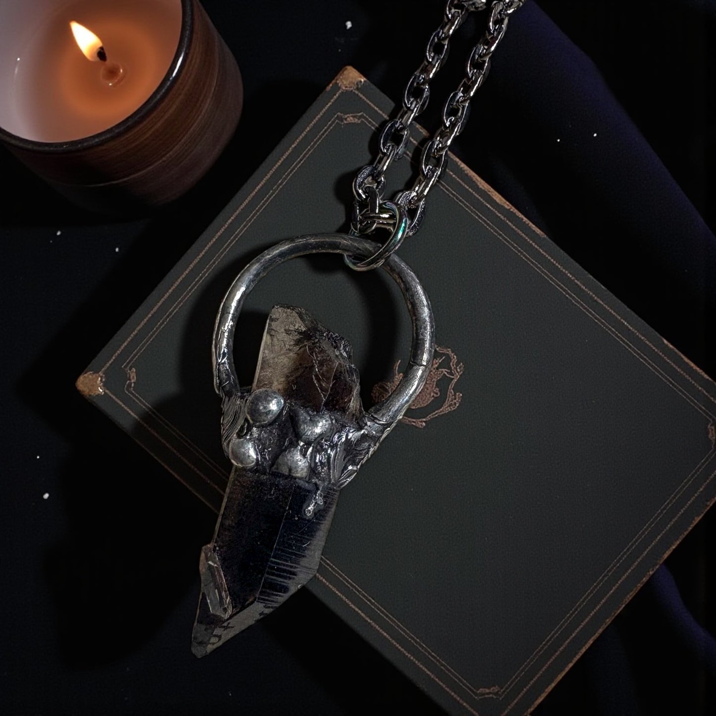 Handcrafted raw smoky quartz Tiffany Technique Talisman necklace~