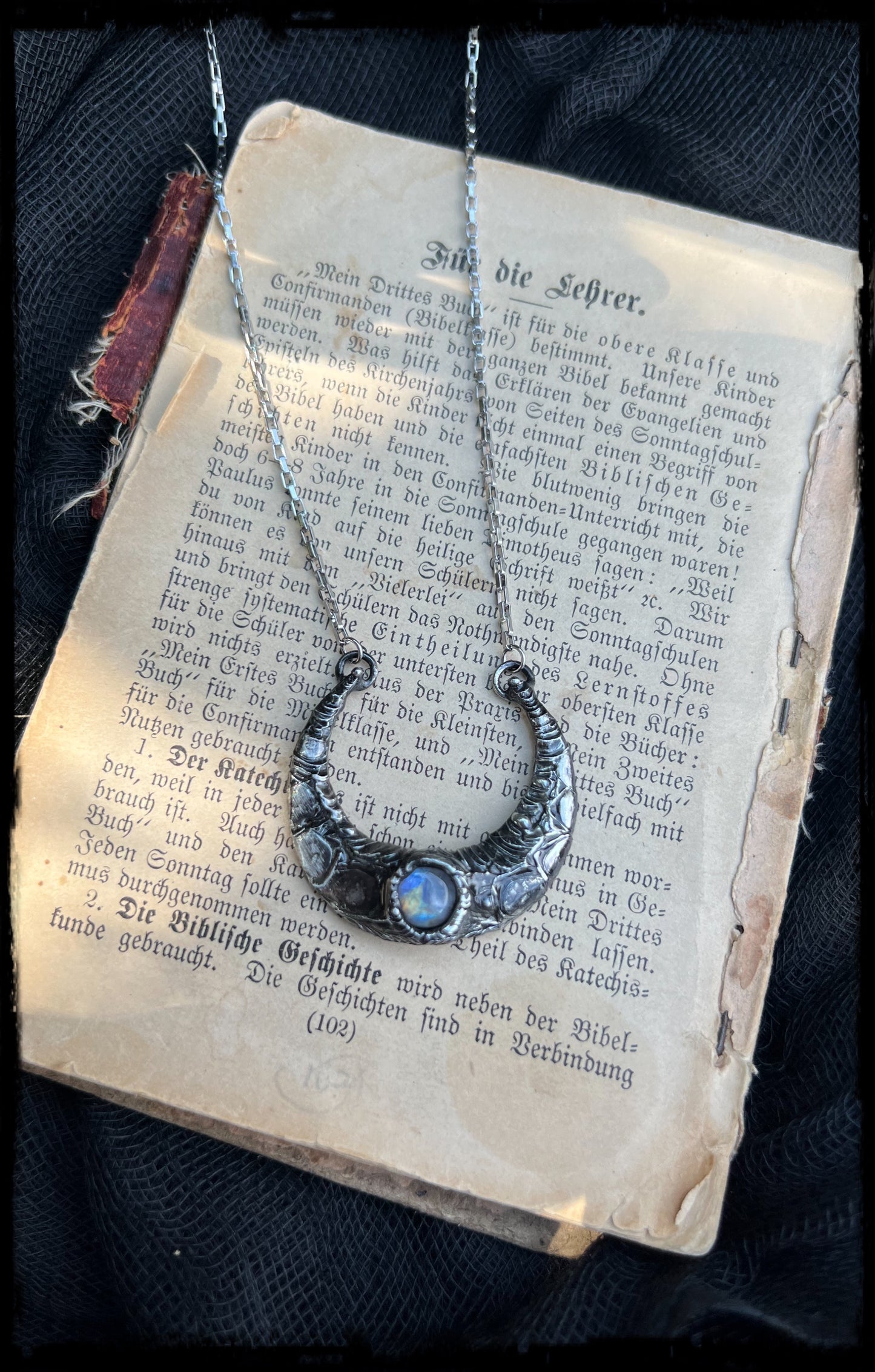 Drawing down the moon~Cresent moon with Moonstone Tiffany technique layering necklace~
