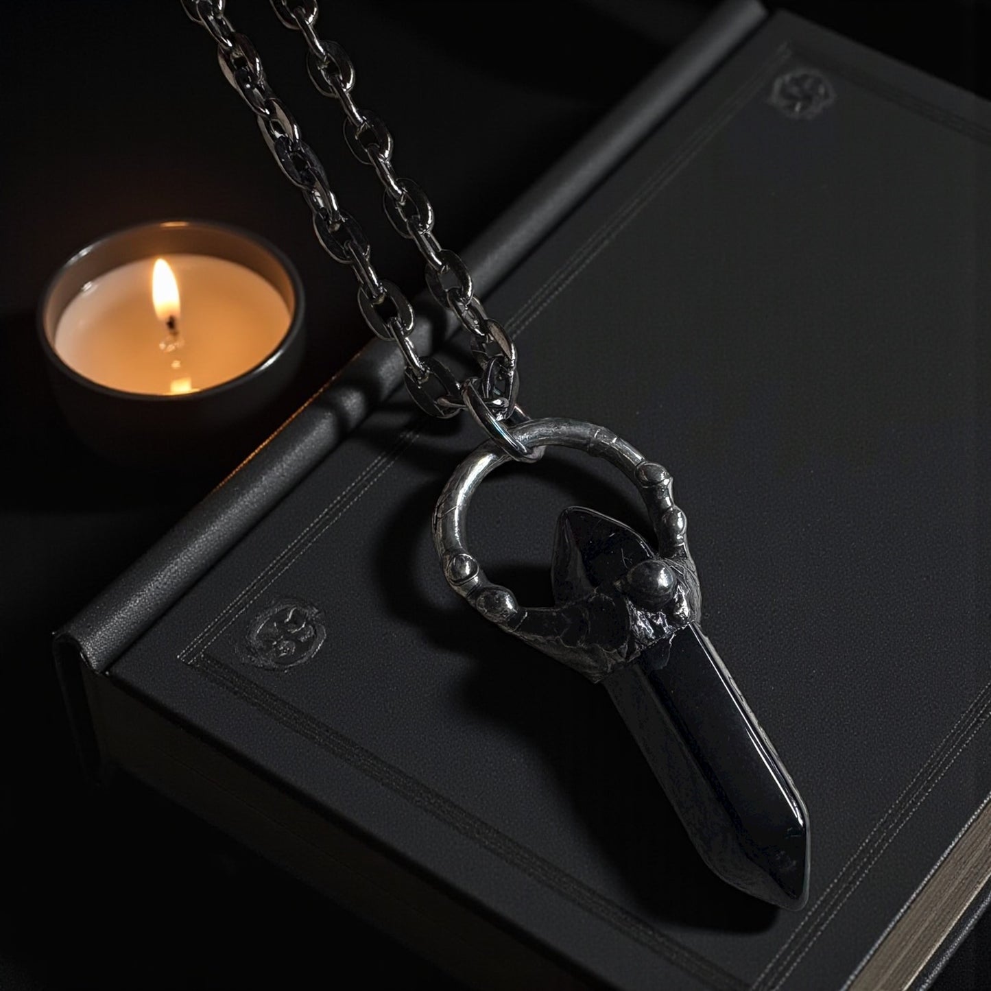 Hand crafted obsidian Tiffany Technique crystal stacker necklace~