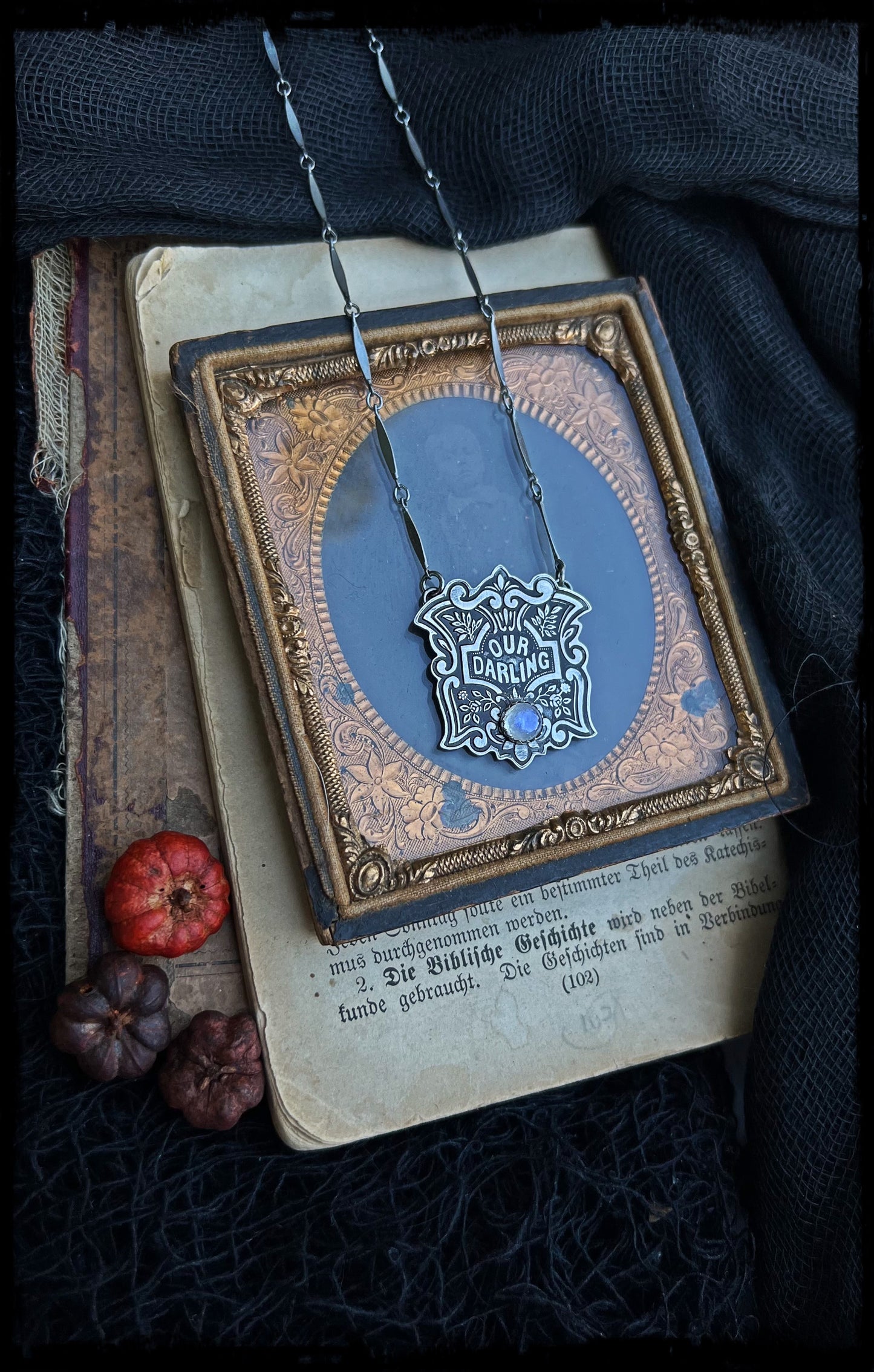 Victorian our darling coffin escutcheon~sterling silver & Moonstone layering necklace MTO~