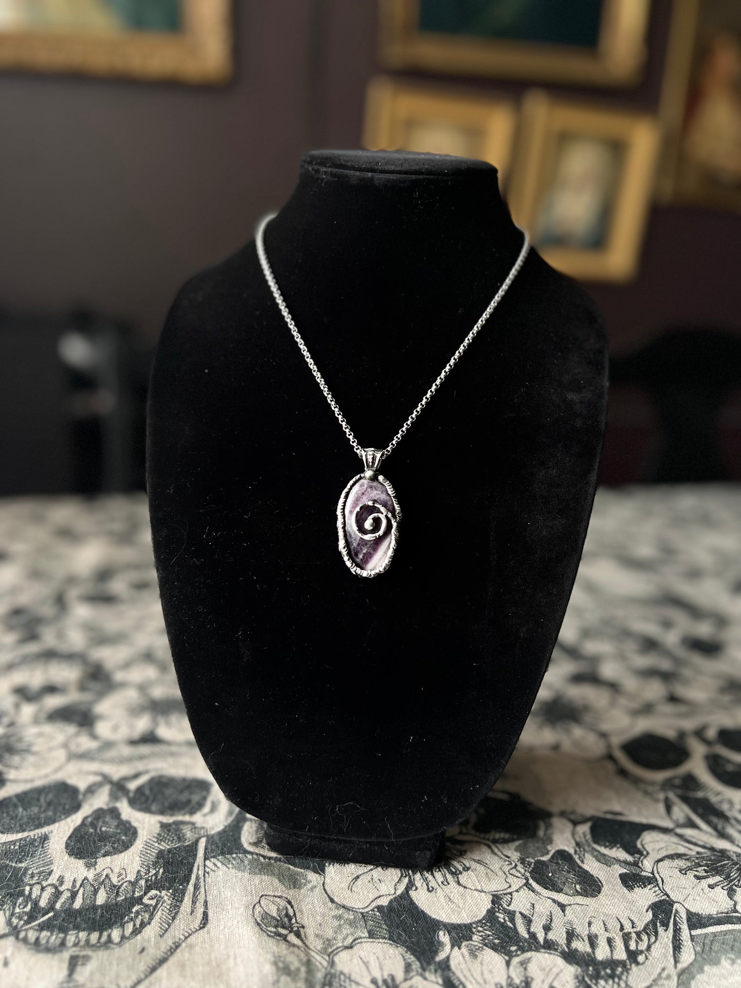 Spiraled Tiffany Technique necklace Dream Amethyst necklace ~