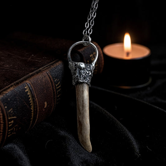 Brutalist style ~Hand crafted Tiffany technique naturally shed deer antler Talisman necklace~