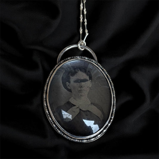 Veil Between” ~Victorian Tintype Mourning handcrafted sterling silver Necklace~