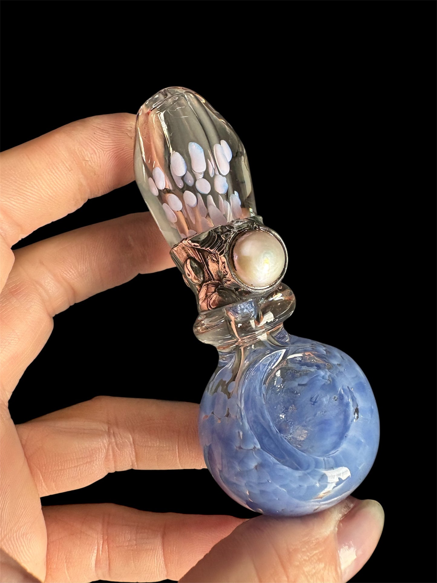Stoned Alchemy -Ceremonial herb vessel(pipe)molten metal & mother of Pearl-
