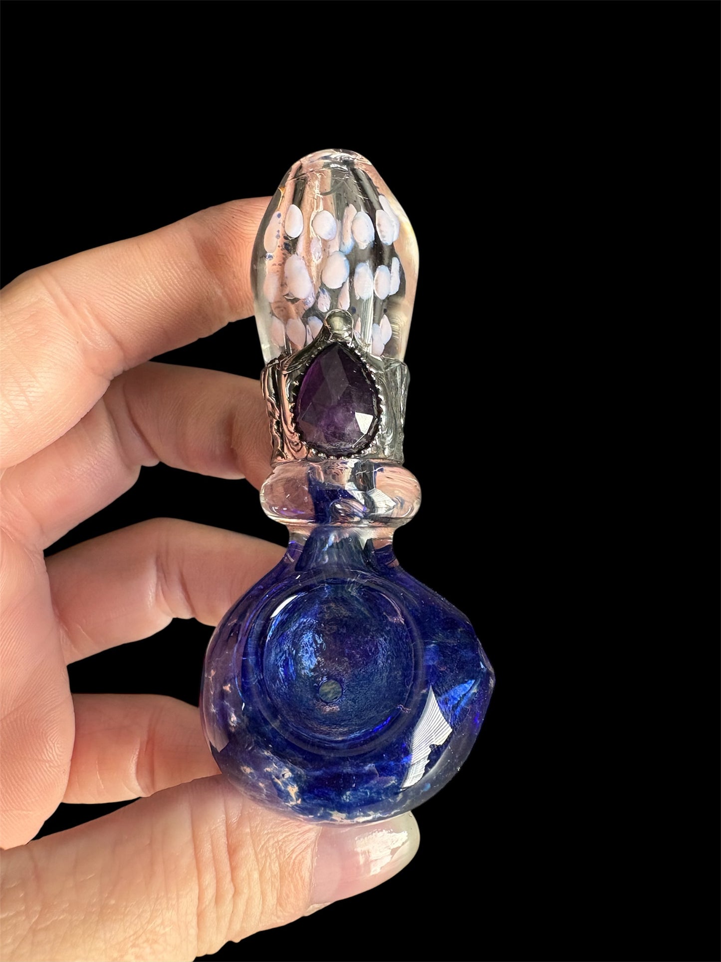 Stoned Alchemy -Ceremonial herb vessel(pipe)molten metal & amethyst