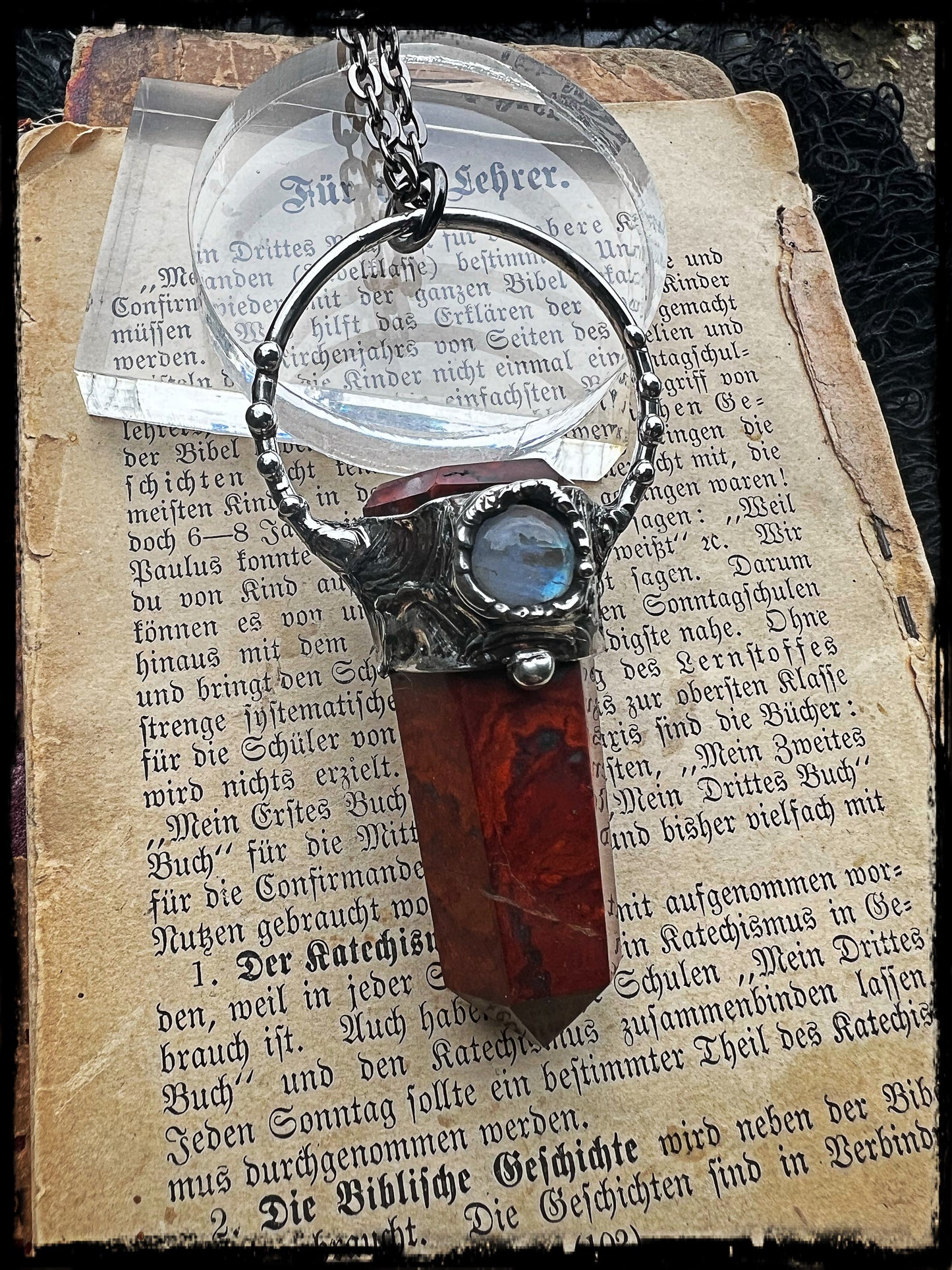 Red jasper Tiffany technique crystal necklace~