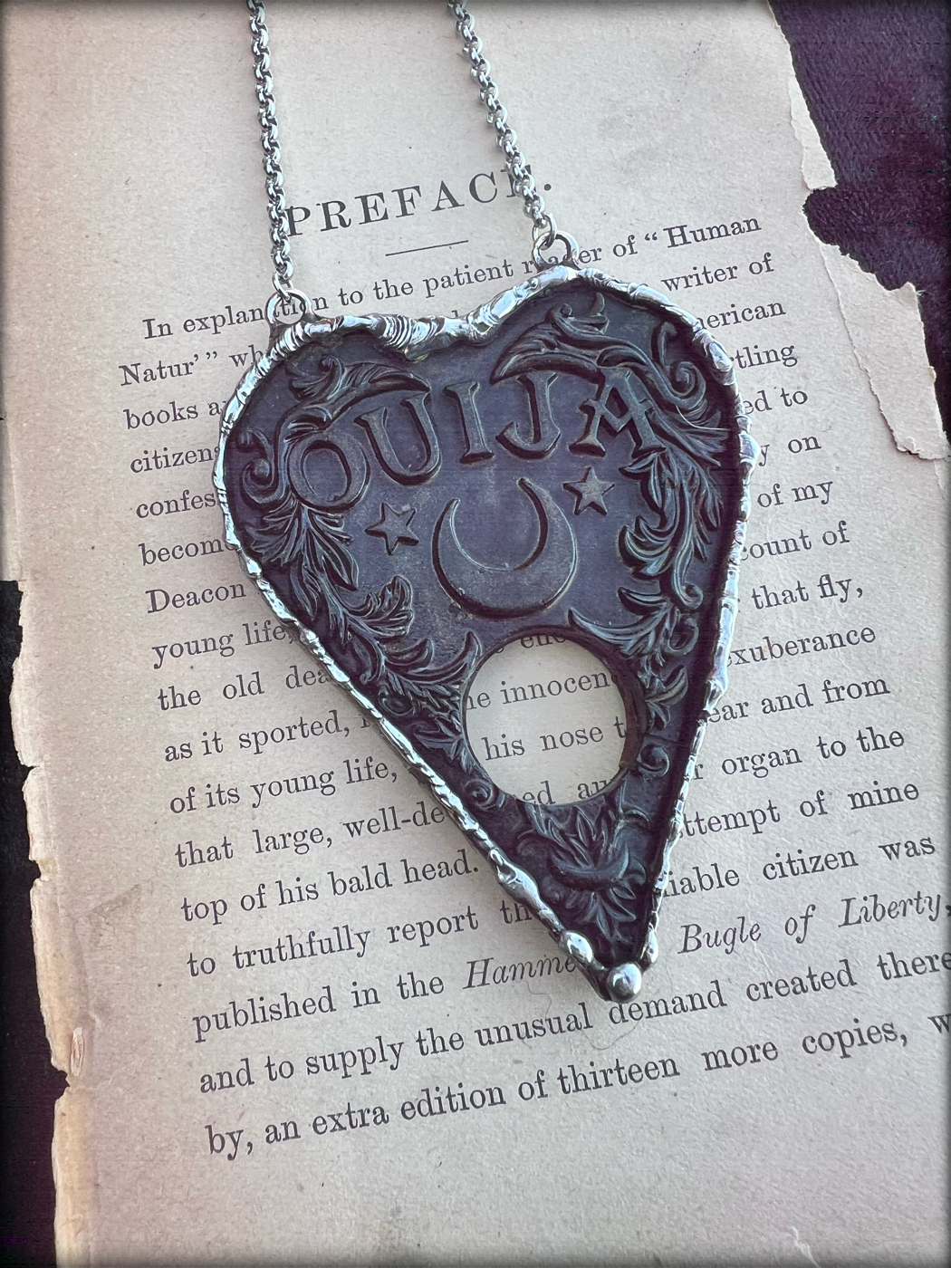 Oracle~Handcrafted resin Ouija board plancette Tiffany technique necklace~