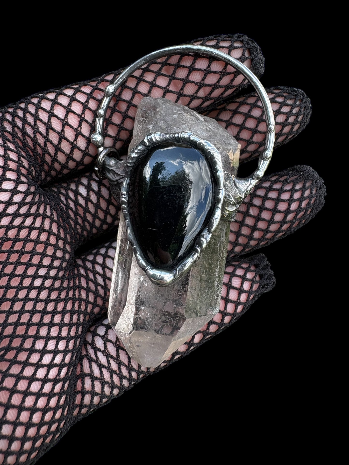 The Void Pendant – Obsidian & Clear Quartz crystal talisman-