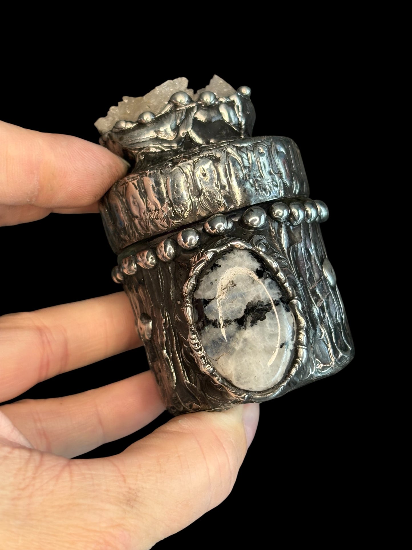 Stoned Alchemy High Priestess herbal Small jar-clearquartz & moonstone included with black tourmaline-