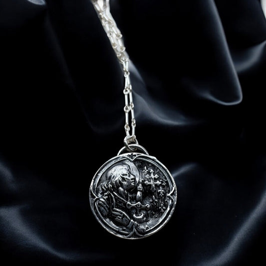 Handcrafted sterling and fine silver Joan of Arc necklace~