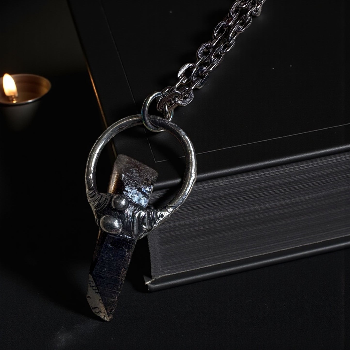 Handcrafted raw smoky quartz Tiffany Technique Talisman necklace~