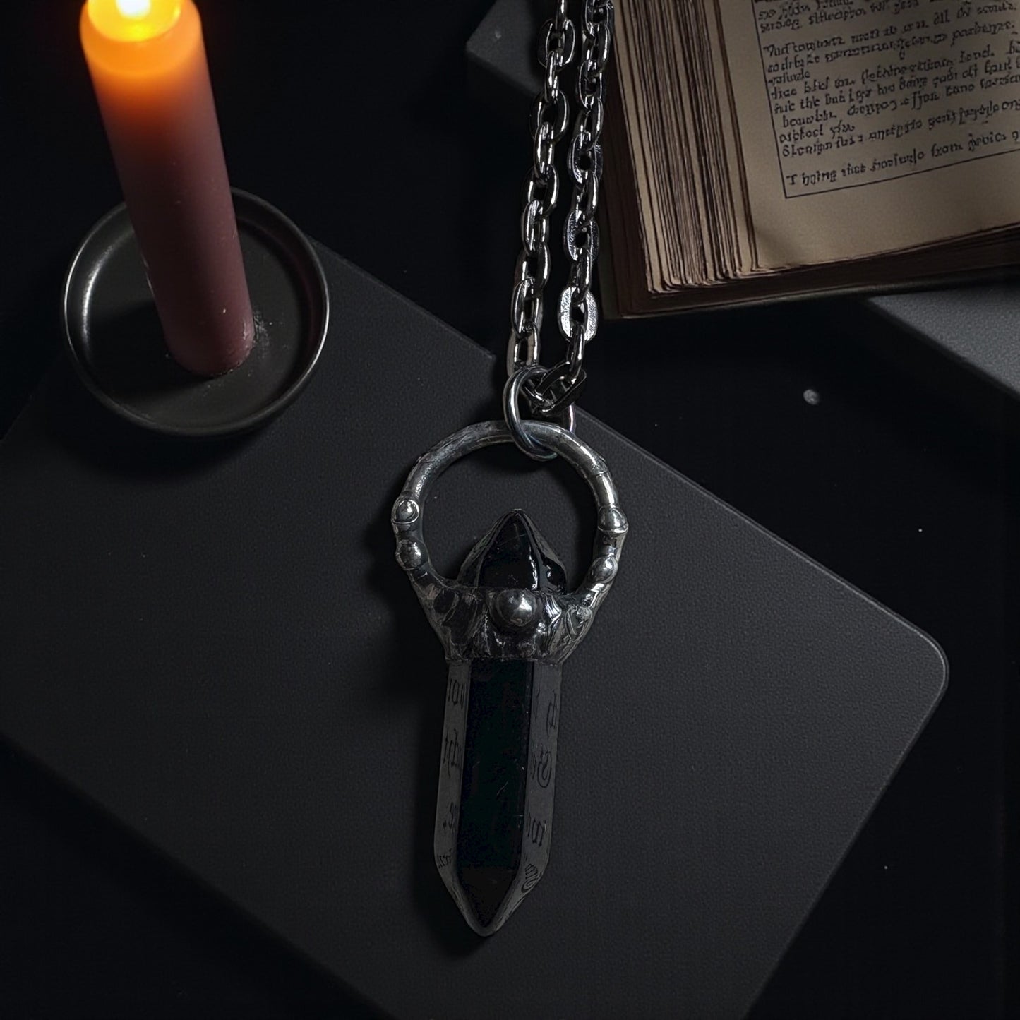 Hand crafted obsidian Tiffany Technique crystal stacker necklace~