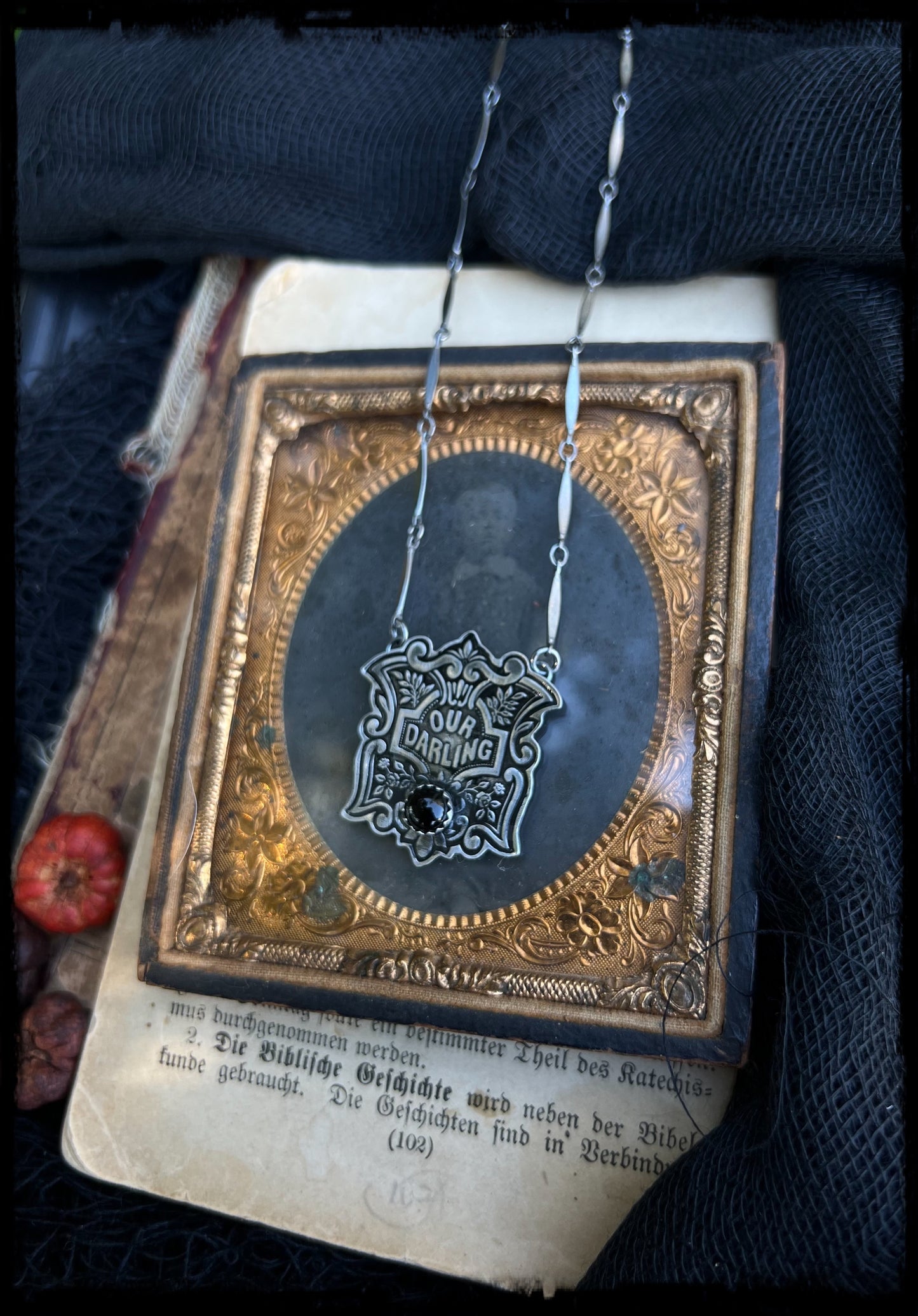 Victorian our darling coffin escutcheon~sterling silver & onyx layering necklace MTO~