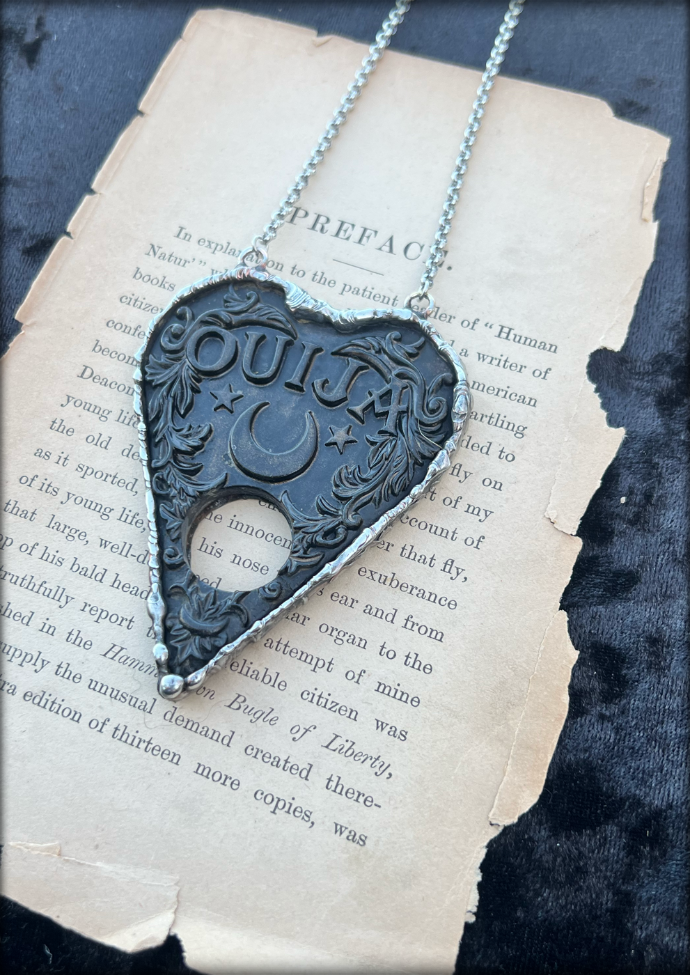 Oracle~Handcrafted resin Ouija board plancette Tiffany technique necklace~