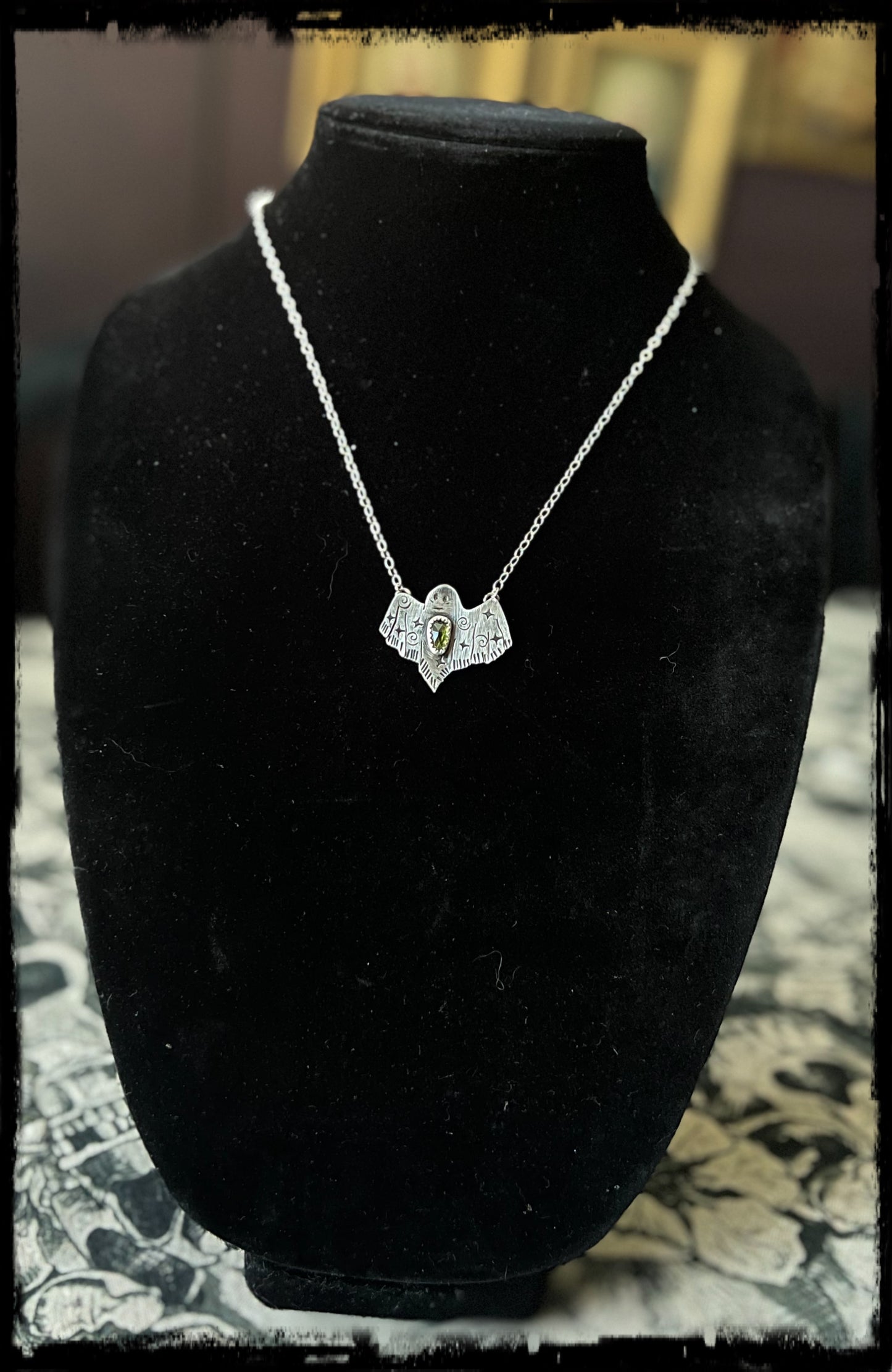 Ghostie~ hand crafted sterling silver rose cut peridot ghost necklace~