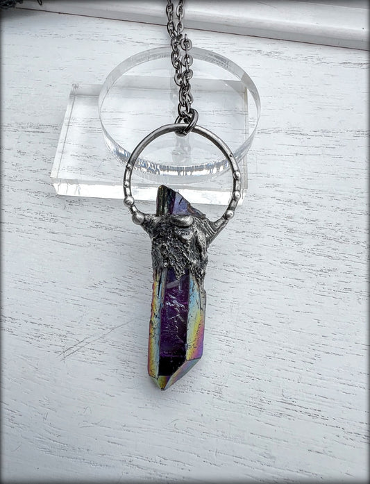Brutalist style~Bismuth crystal Tiffany Technique Talisman necklace~