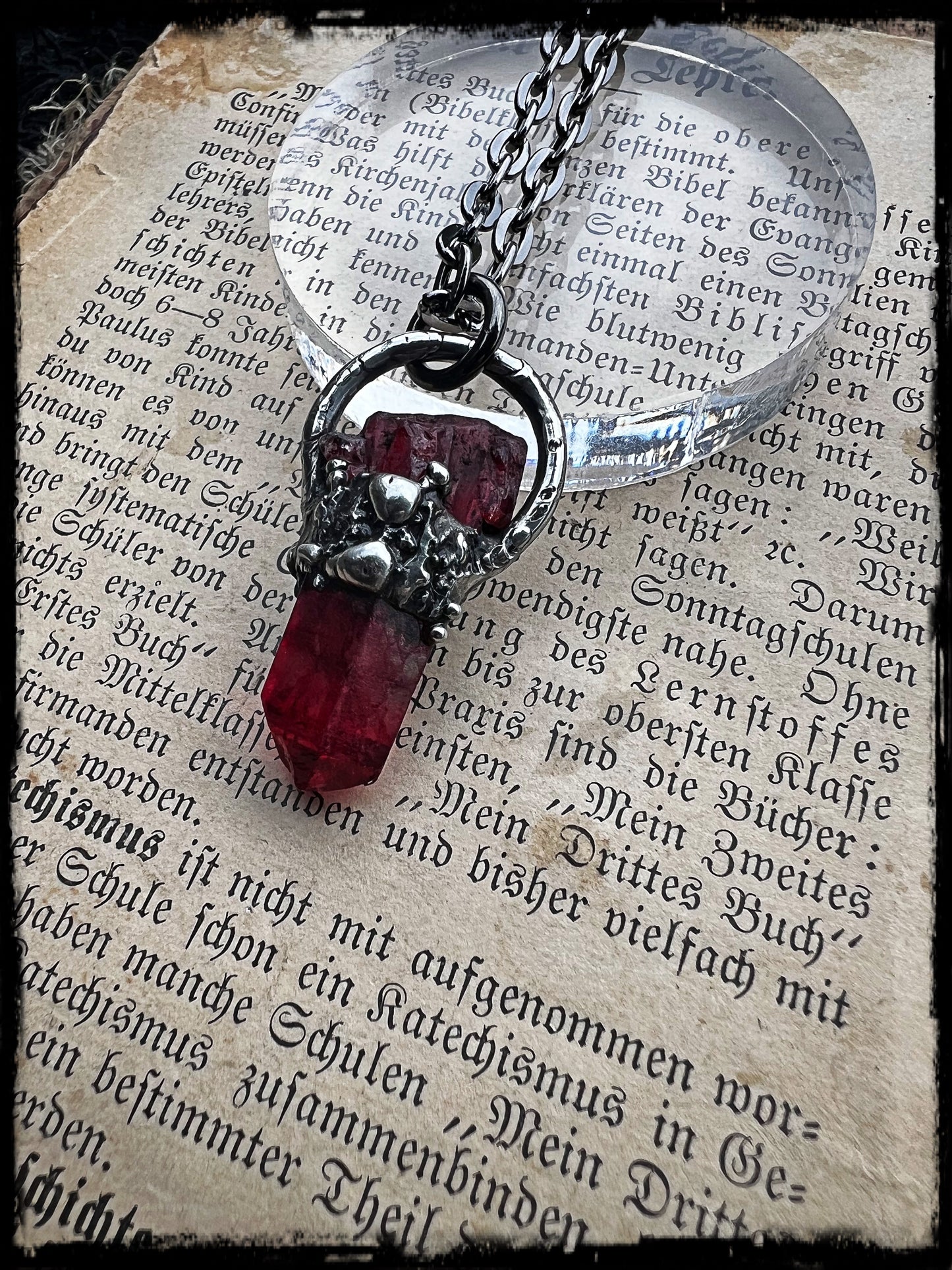 Sanguine ~Tiffany Technique blood quartz crystal stacker necklace~