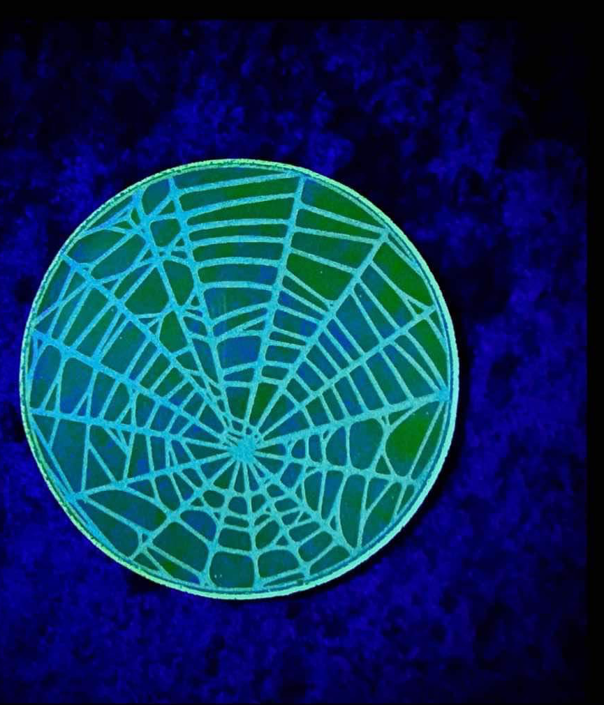 Handcrafted, Tiffany technique, uranium glass, spiderweb, etched statement necklace~