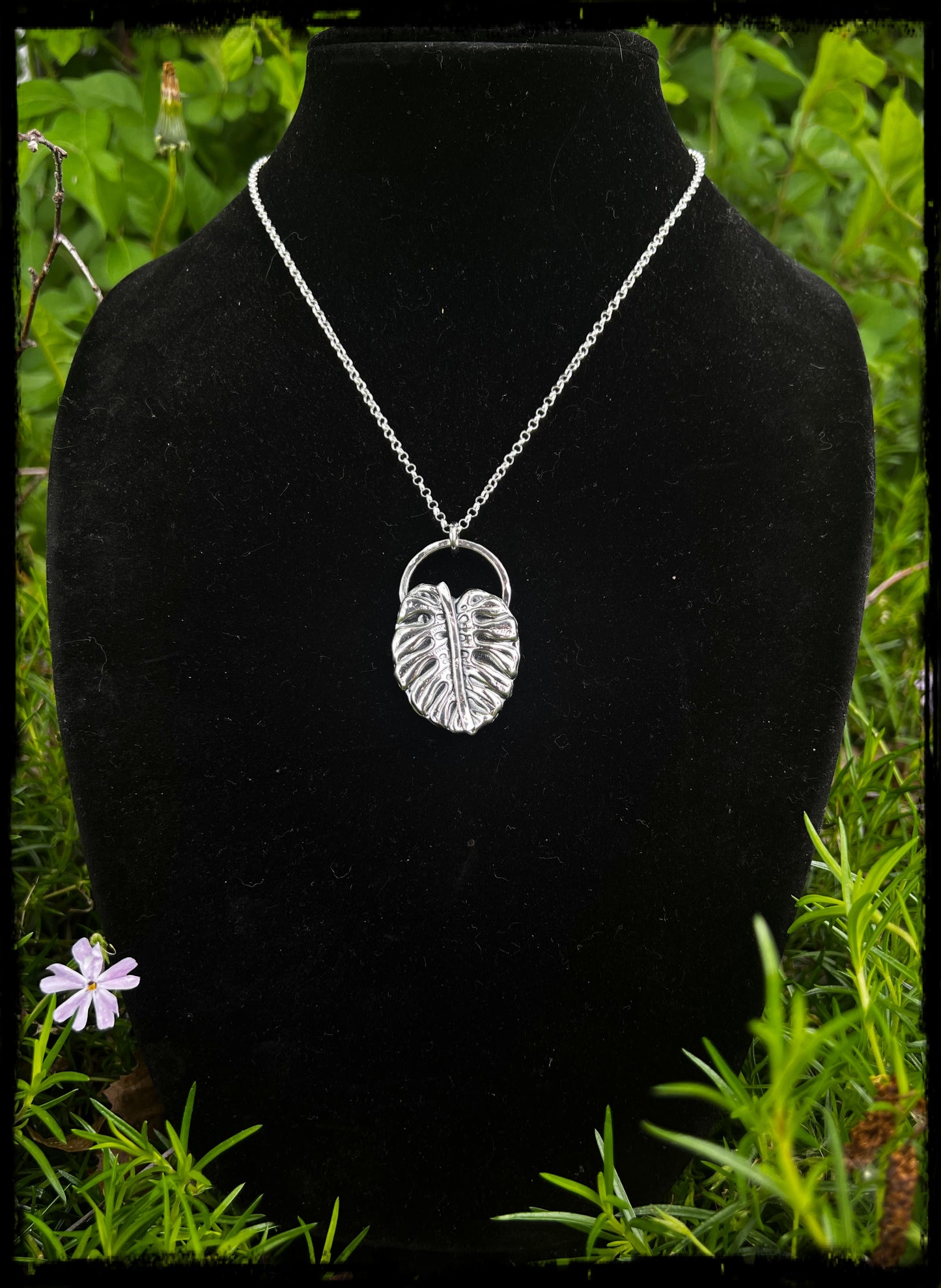 Monstera ~Hand crafted Sterling and fine silver Monstera leaf statement pendant necklace~