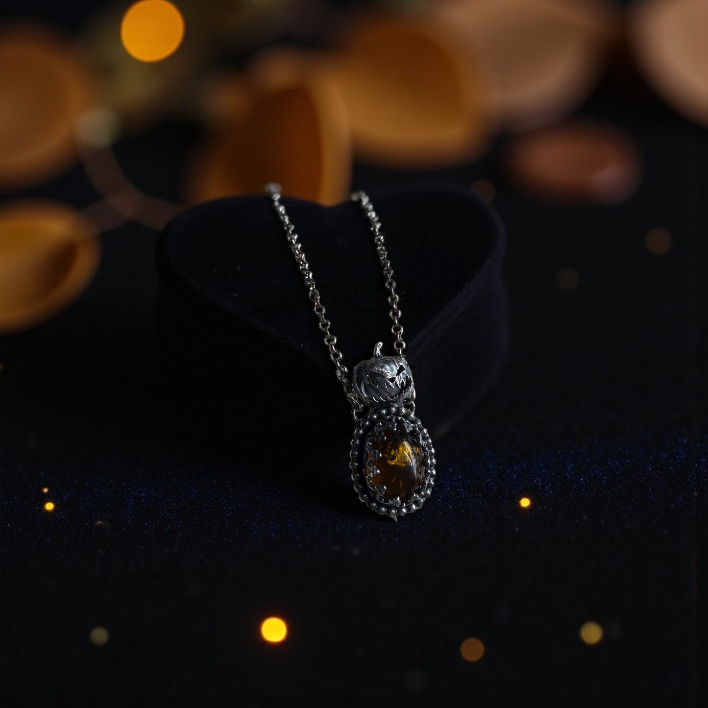The Harvest Keeper -sterling and fine silver & Baltic, Amber necklace ~